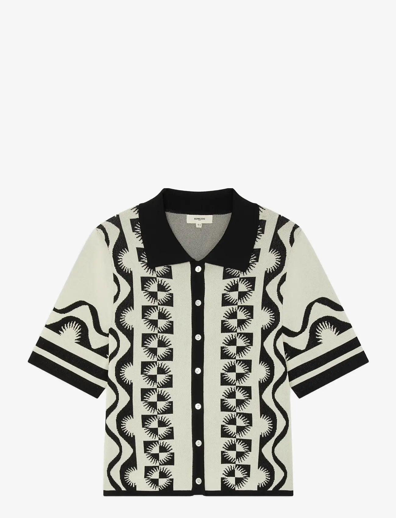 SUNCOO Paris - Gabera - Black and white jacquard polo jumper - poloshirts - noir - 1