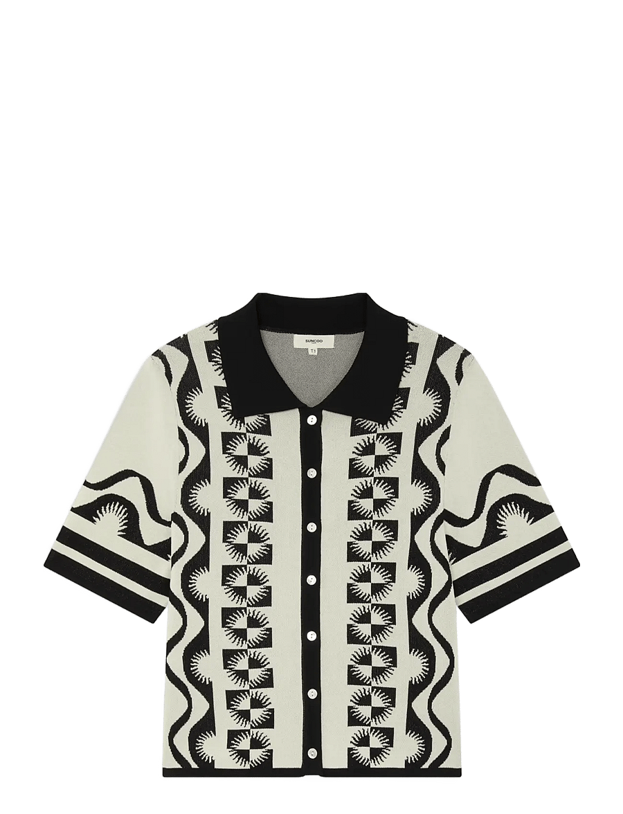 SUNCOO Paris - Gabera - Black and white jacquard polo jumper - poloshirts - noir - 1