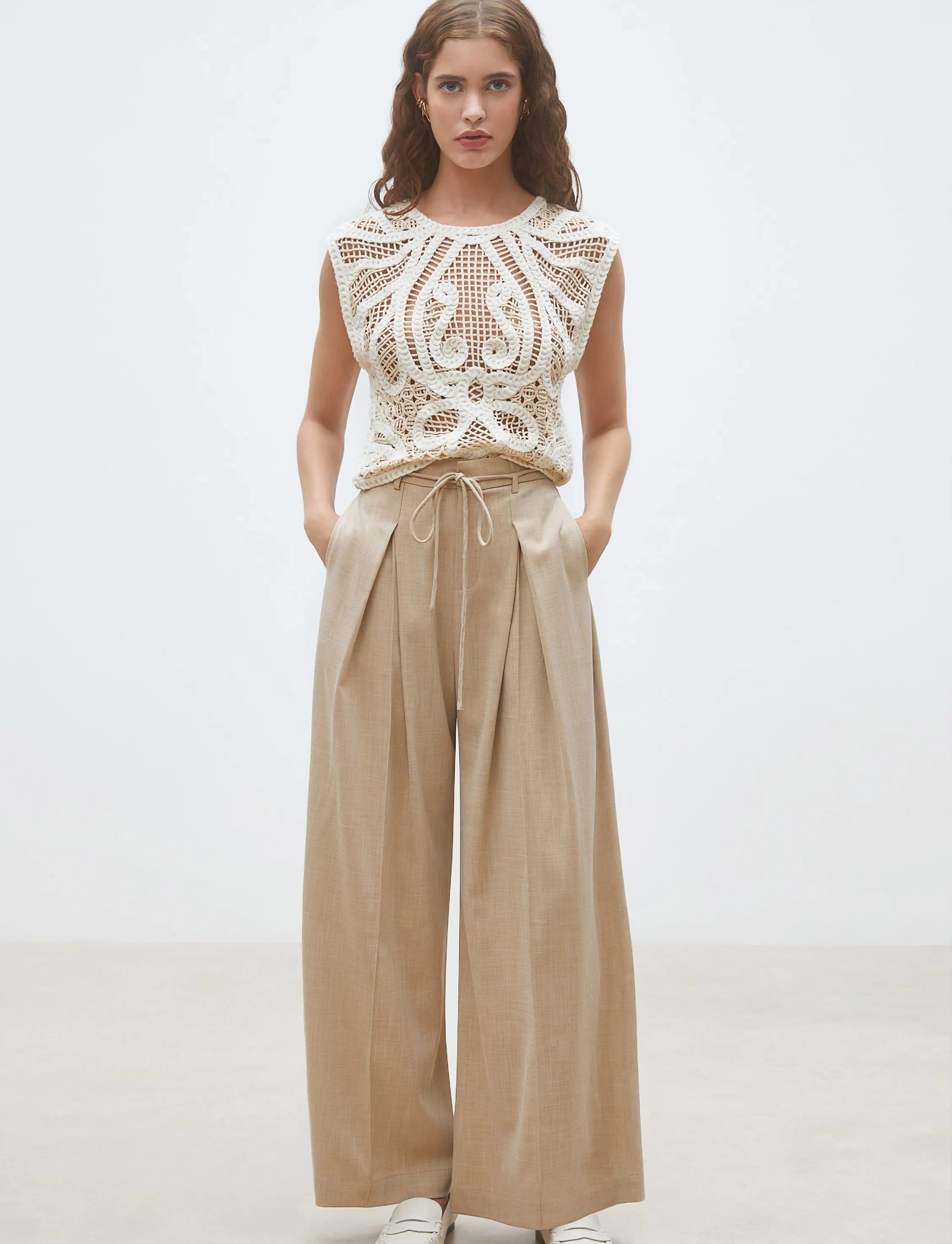 SUNCOO Paris Jeff, XL, Trousers, Beige - Wide Leg, Frauen