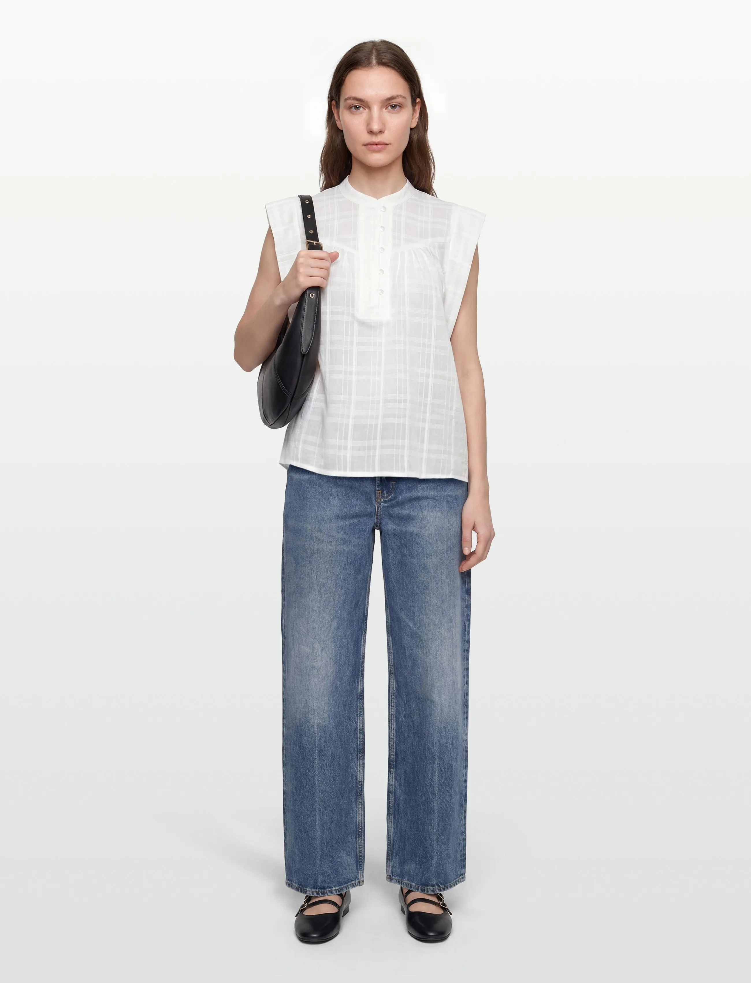 SUNCOO Paris Lily, Kvinder, Kortærmet Kinakrave Bluse, Hvid, Str: L