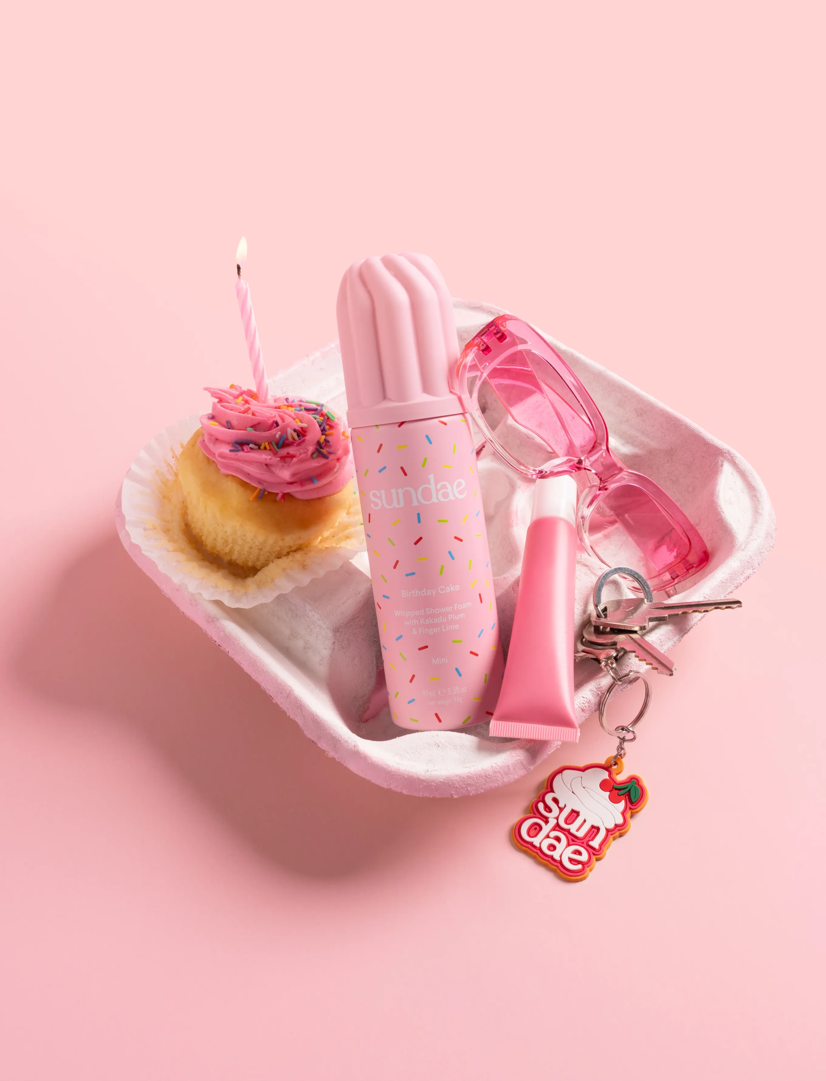 Sundae Body Mini - Birthday Cake - Whipped Shower Foam, 97 ml, Pink, Krop > Bad Og Brusebad, Dame