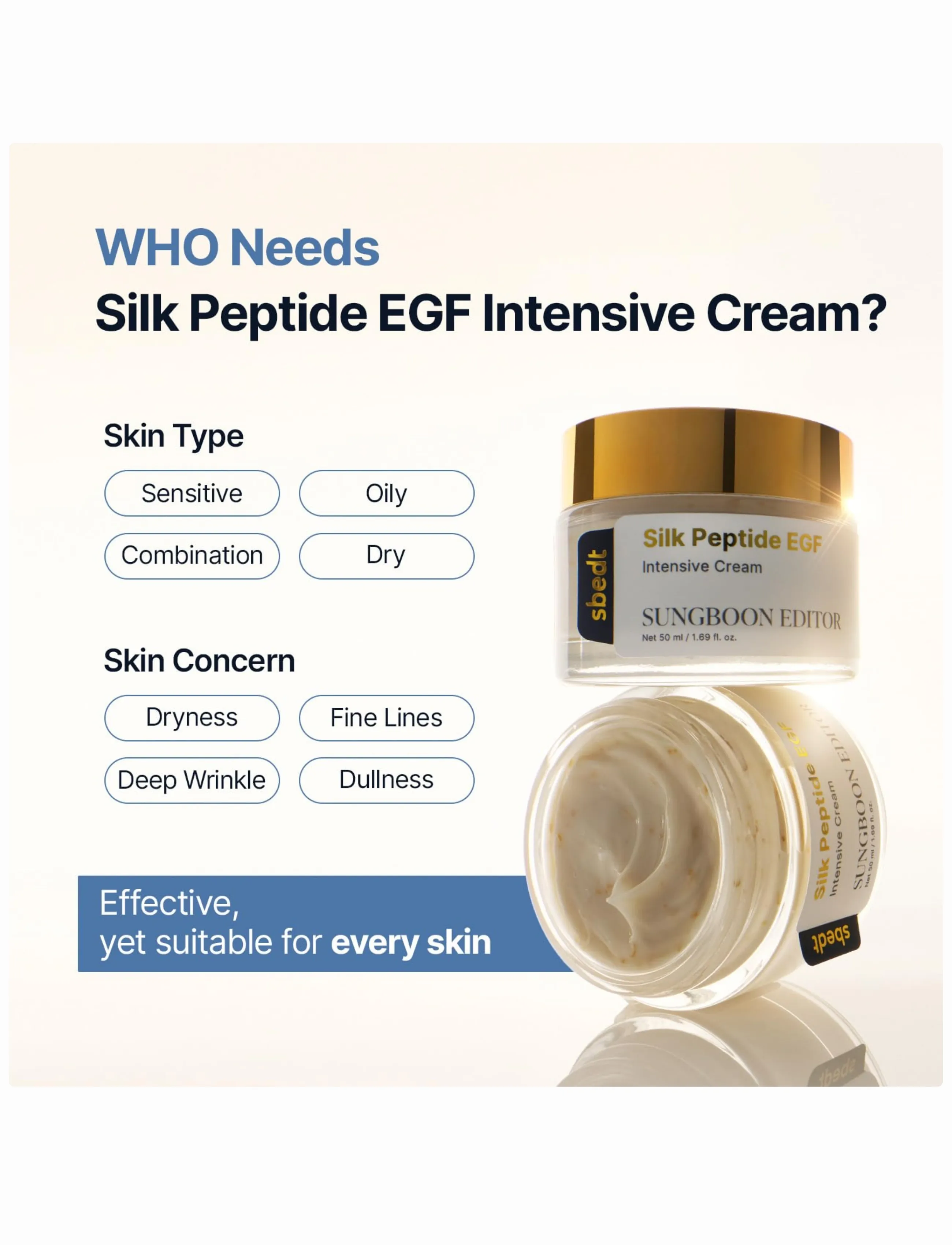 Sungboon Editor - Silk Peptide EGF Intensive Cream - natcremer - clear - 5