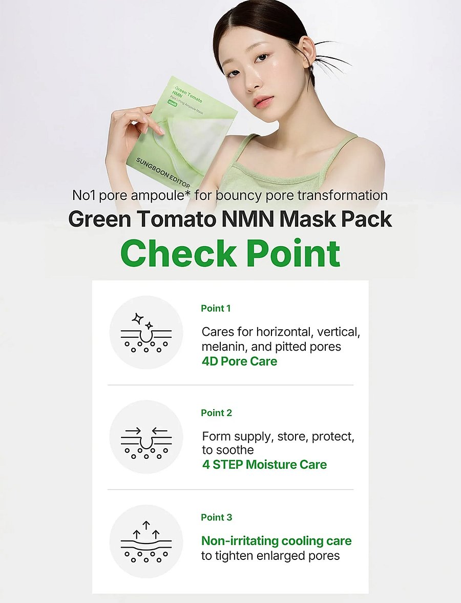 Sungboon Editor - Green Tomato NMN Pore Minimizing Ampoule Mask - lehtmaskid - clear - 2