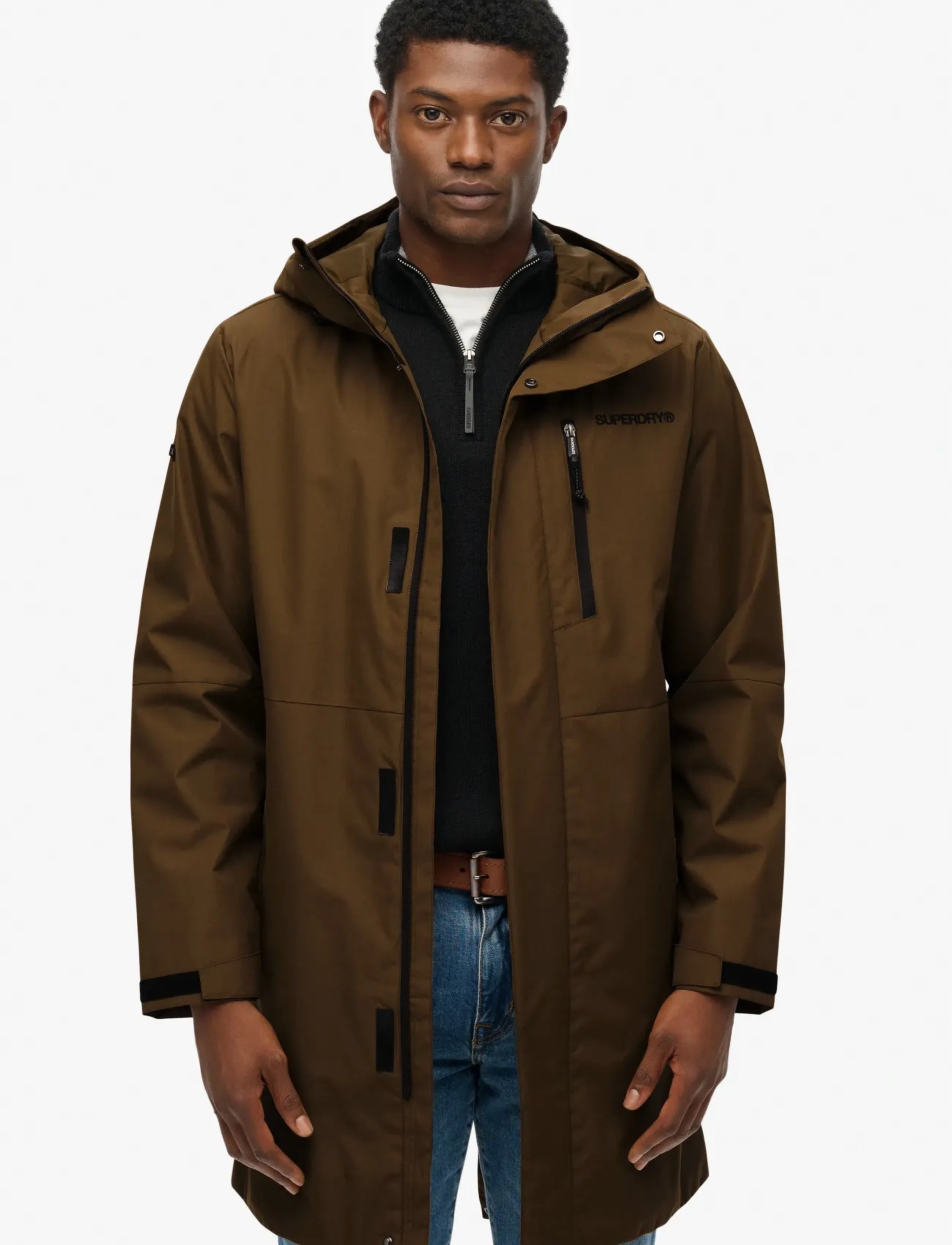 Superdry Sport Hooded Tech Fishtail Parka, S, Brown, Sport Jackets > Sport Outdoor Jackets, Herre