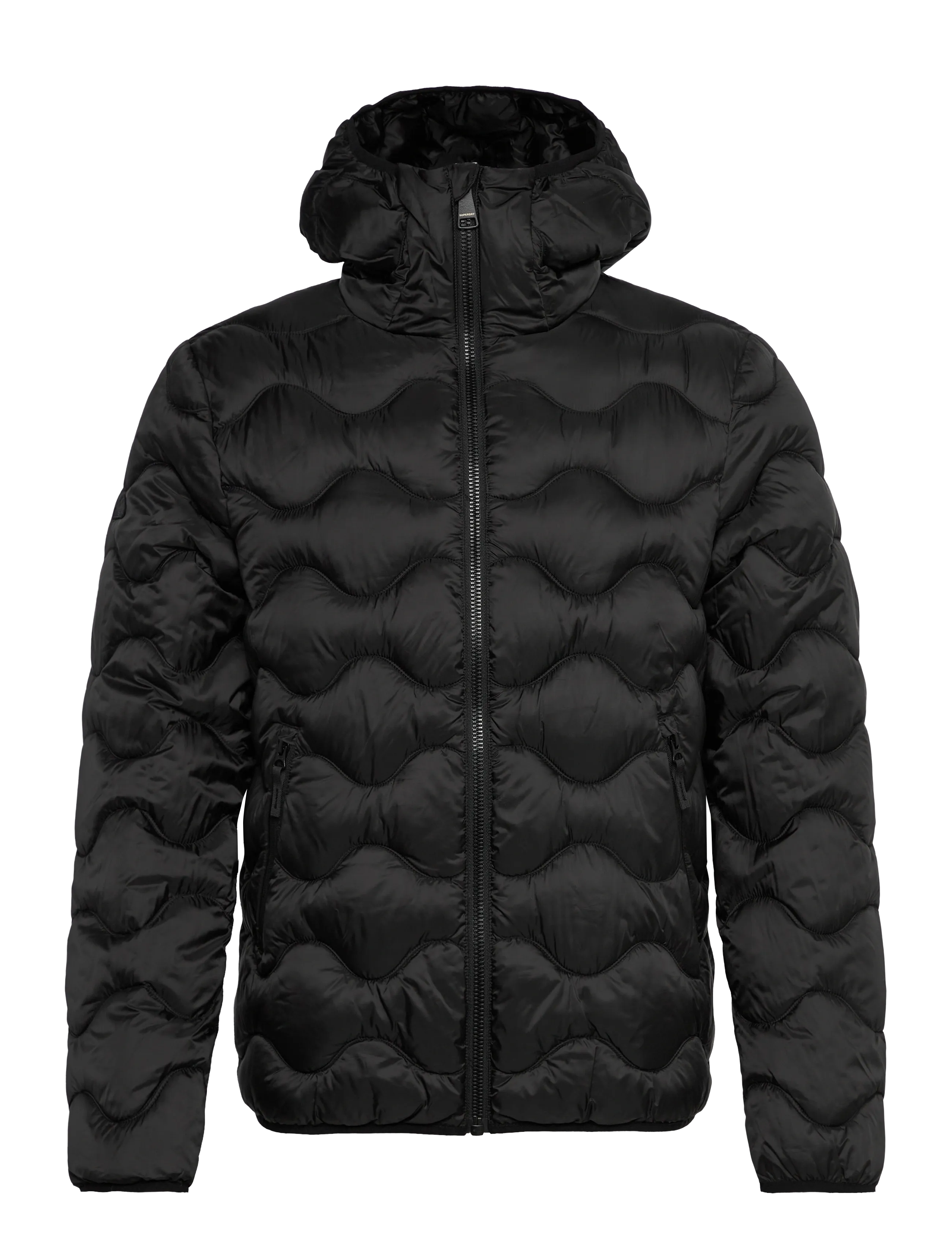 HOODED QUILTED WAVE PADDED JKT - JET BLACK