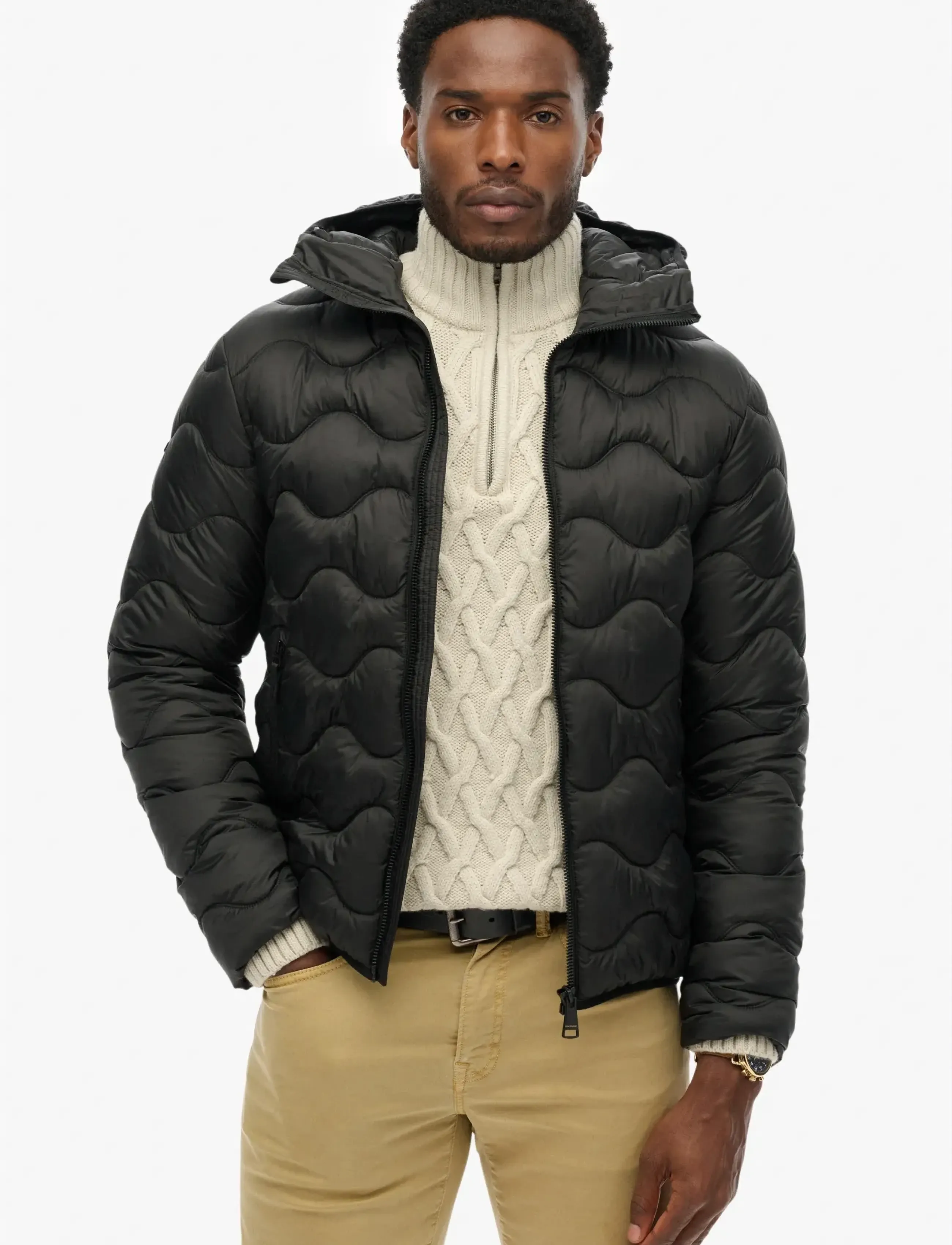 Hooded Quilted Wave Padded Jkt