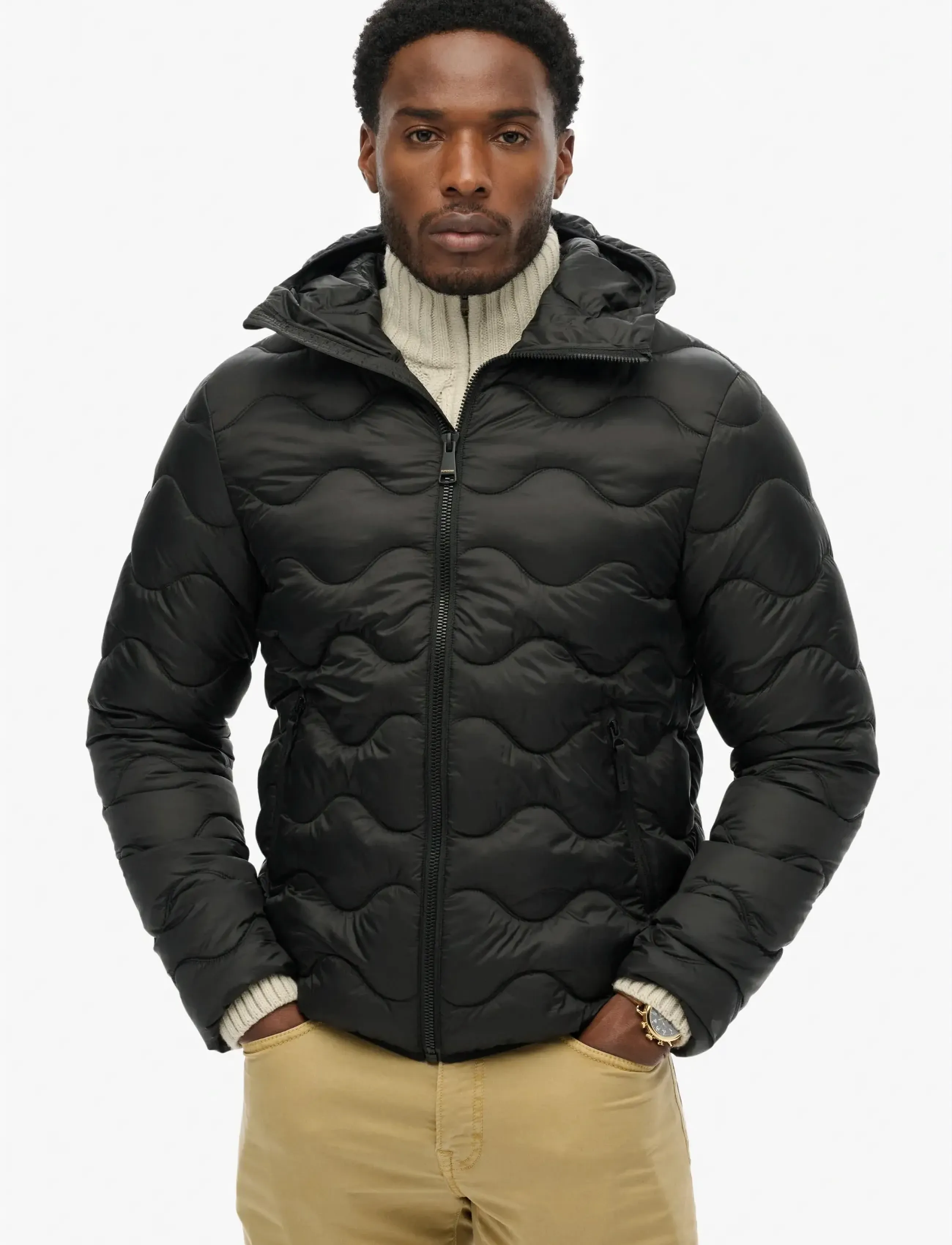Superdry Sport - HOODED QUILTED WAVE PADDED JKT - daunenjacken - jet black - 4