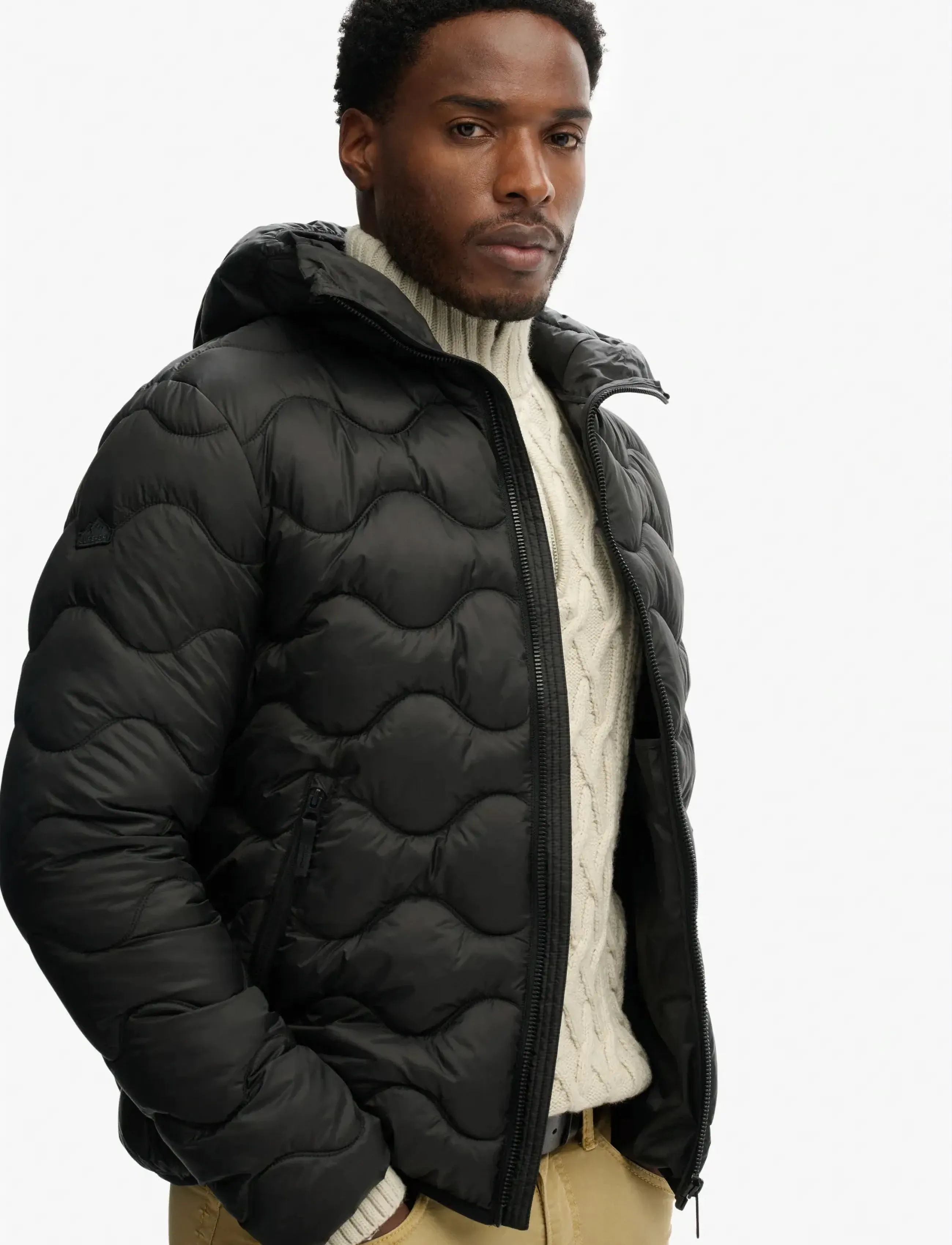 Superdry Sport - HOODED QUILTED WAVE PADDED JKT - daunenjacken - jet black - 5