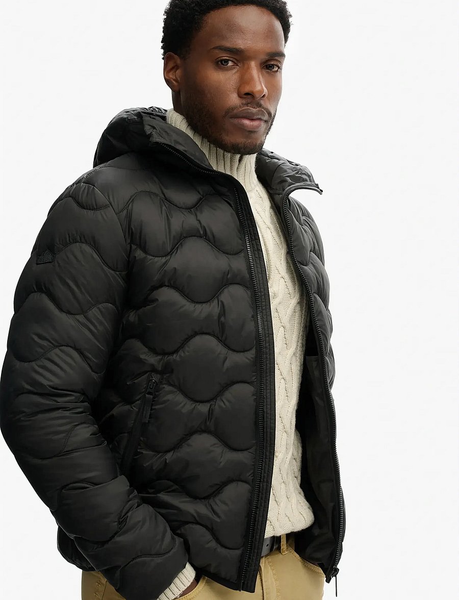 Superdry Sport - HOODED QUILTED WAVE PADDED JKT - daunenjacken - jet black - 5