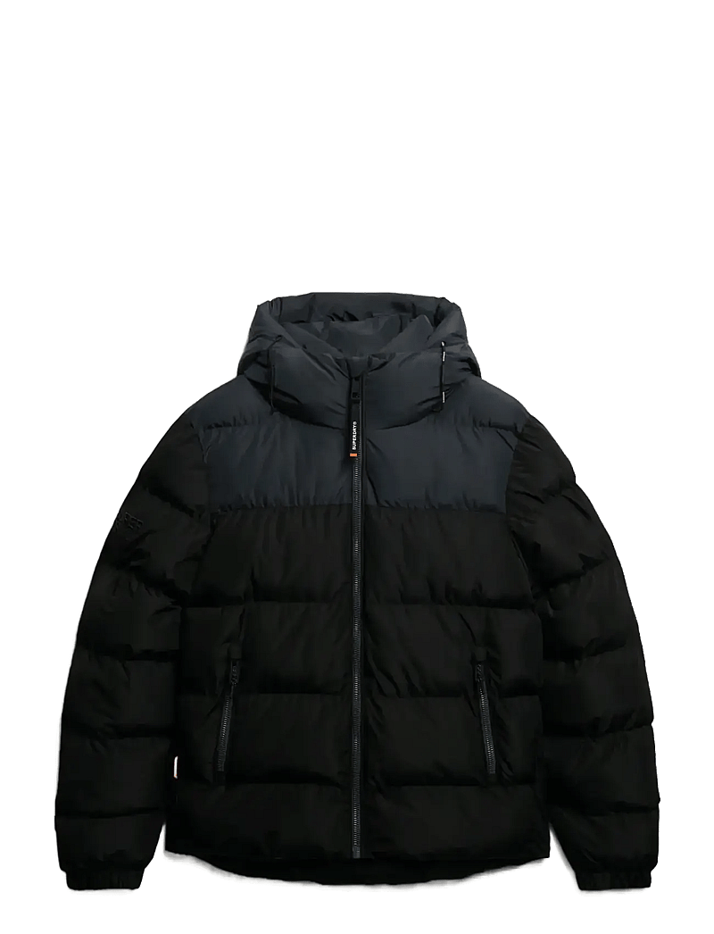 Superdry Sport - COLOURBLOCK HOODED PUFFER JKT - ziemas jakas - black/ebony - 1