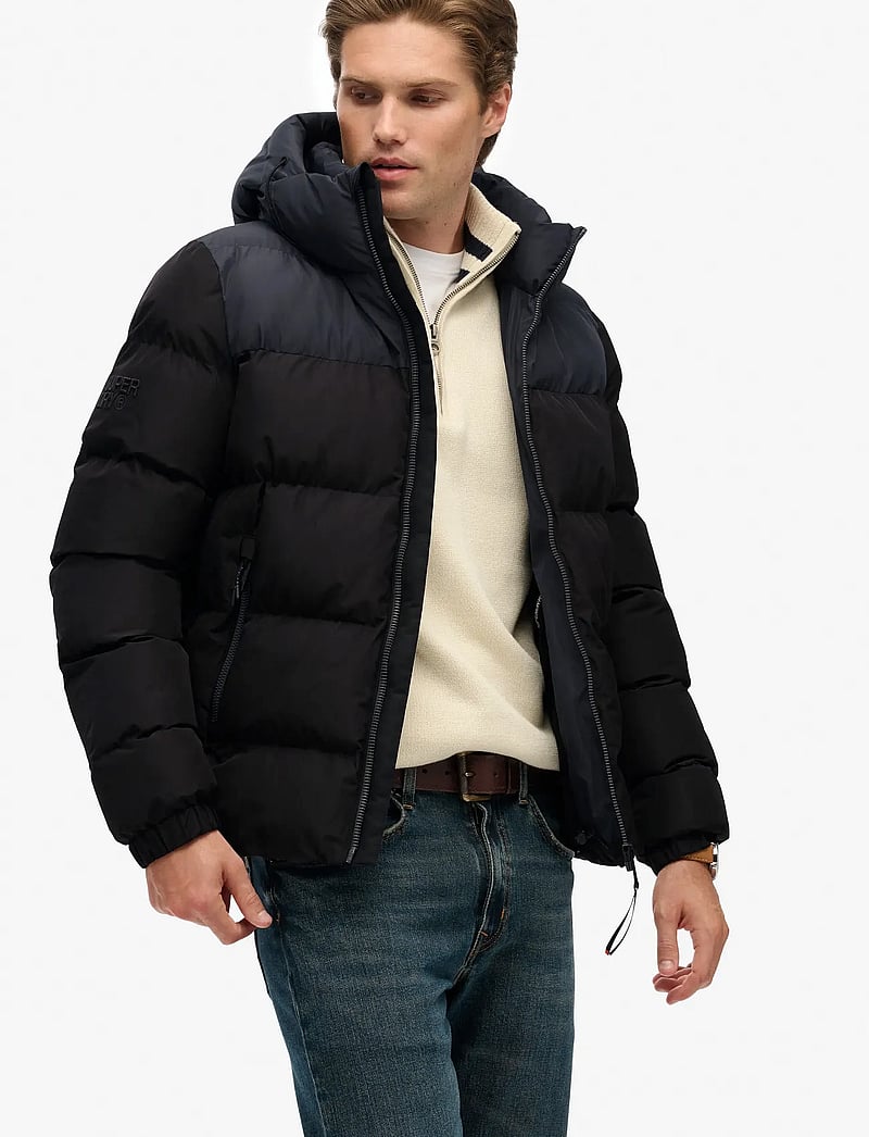 Superdry Sport - COLOURBLOCK HOODED PUFFER JKT - ziemas jakas - black/ebony - 4