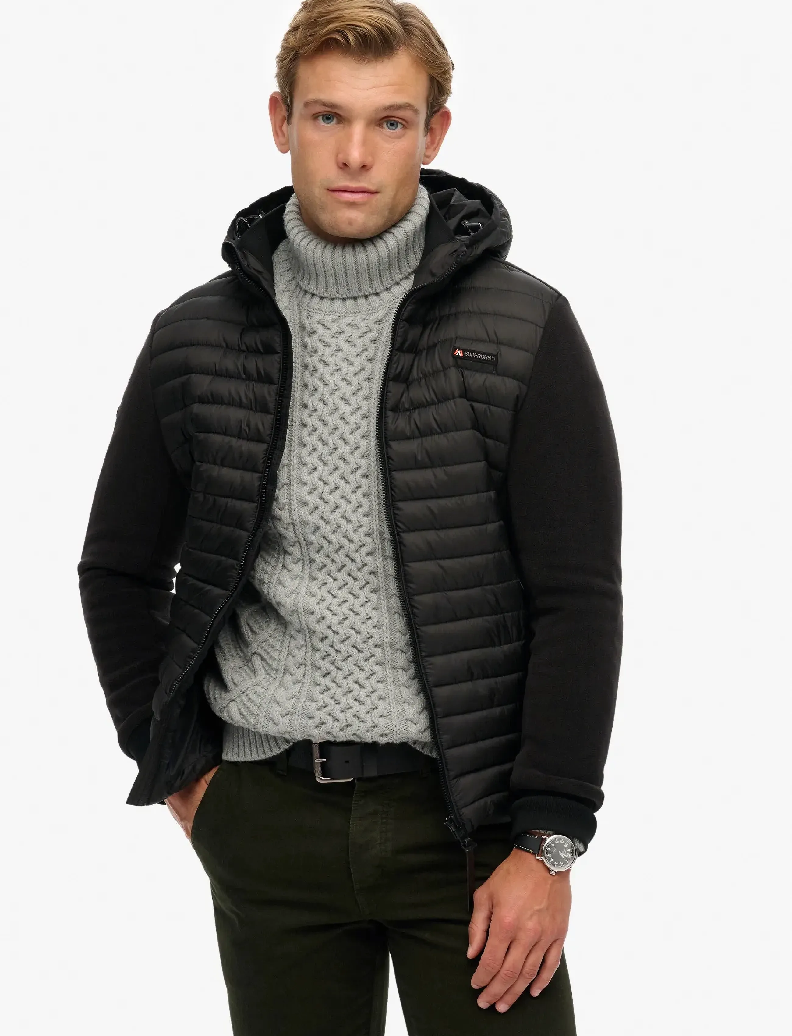 Superdry Sport HOOD STORM FLEECE HYBRID JKT - Superdry Sport - BLACK / black