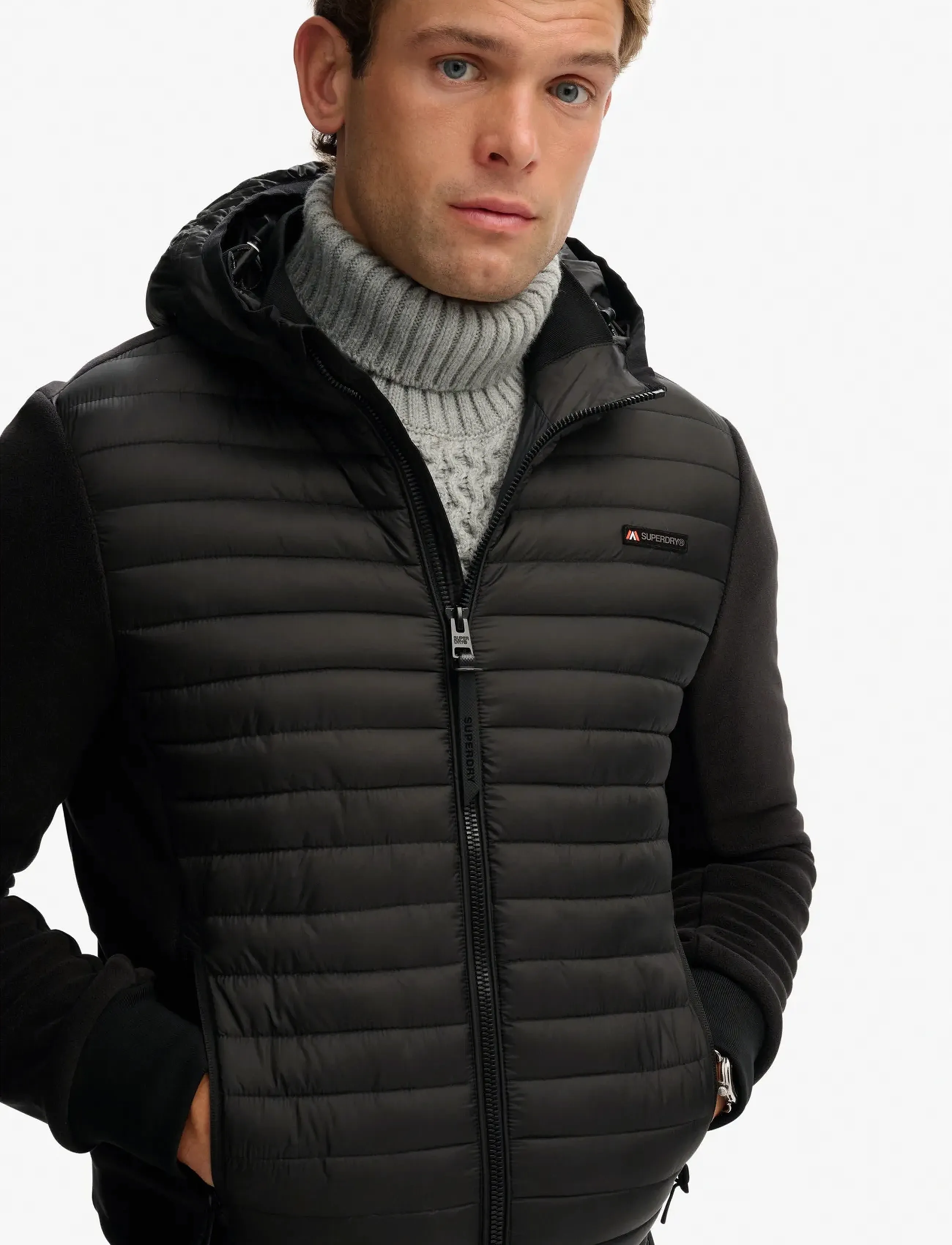 Superdry Sport - HOOD STORM FLEECE HYBRID JKT - forårsjakker - black - 4