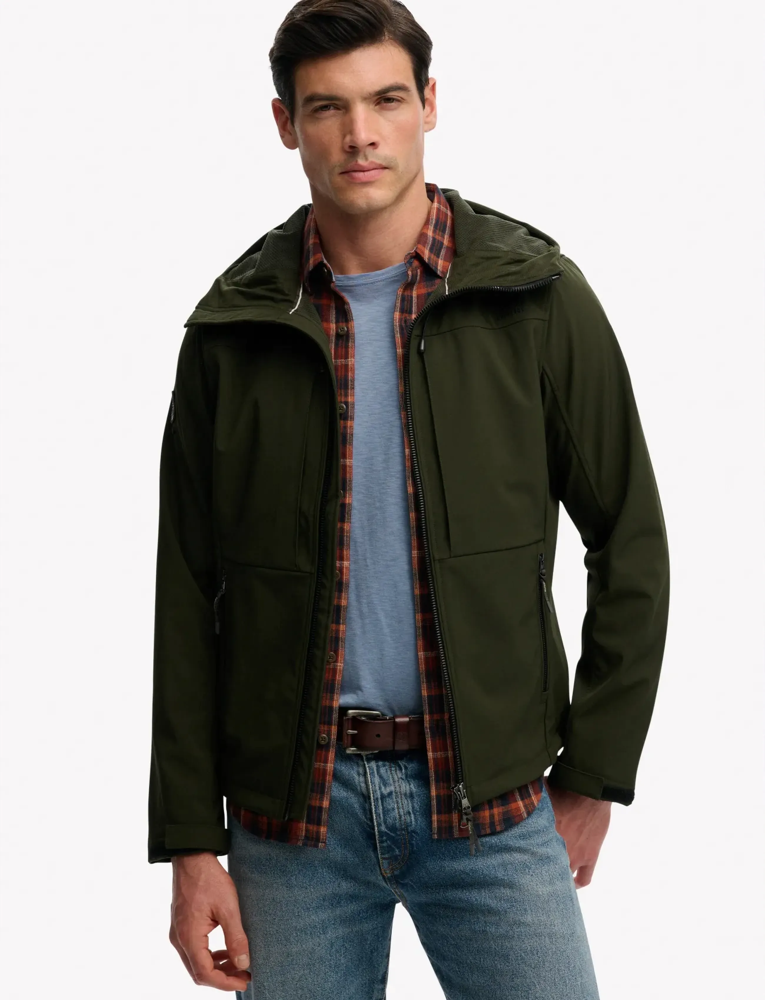 Superdry Sport Hooded Softshell Trekker Jkt, Mænd, Hætte Trekking Softshelljakke, Kakigrøn, Str: XL