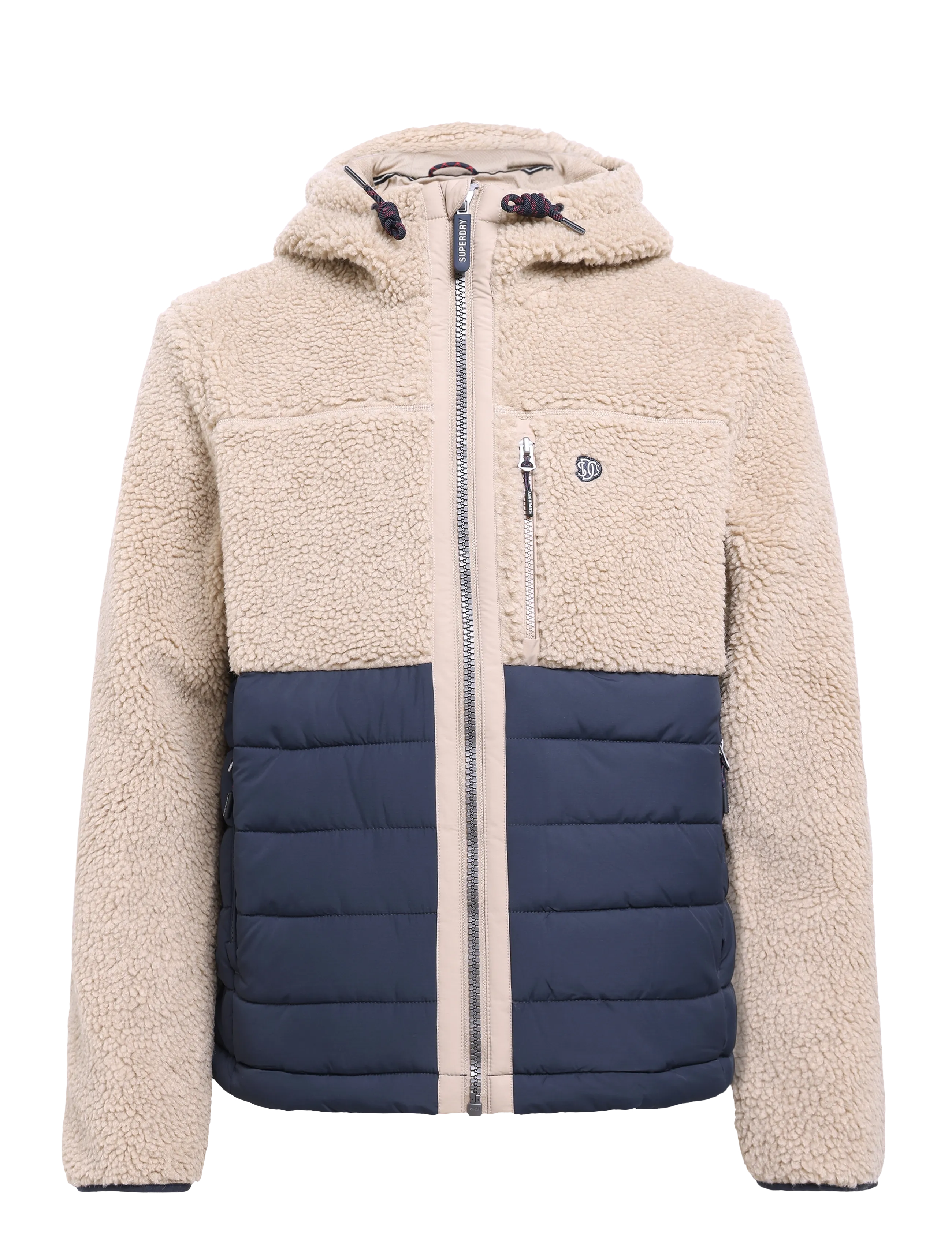 Superdry Sport HOOD OUTDOOR BORG QUILT HYBRID - Midlayer-jakker - WHITE PEPPER MARL/ECLIPSE NAVY / beige