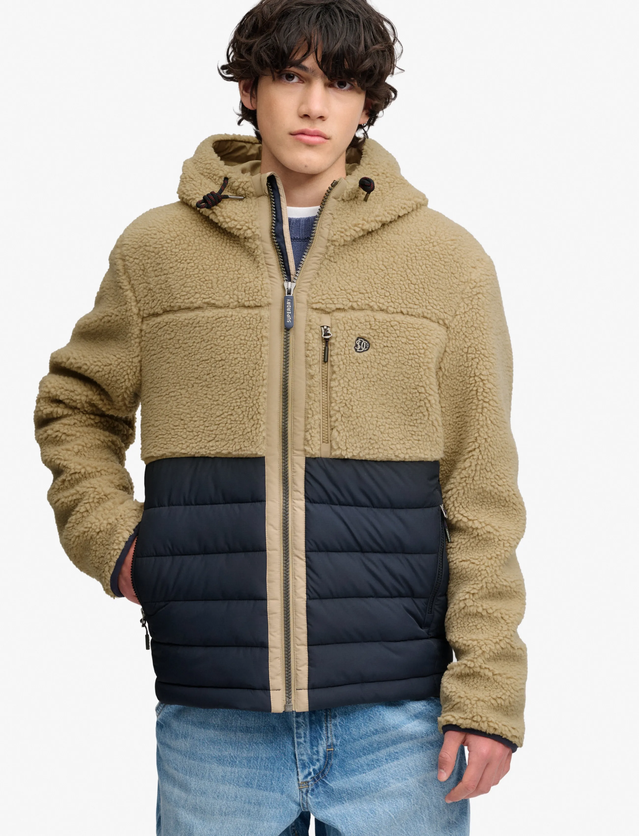 Superdry Sport - HOOD OUTDOOR BORG QUILT HYBRID - white pepper marl/eclipse navy - 4