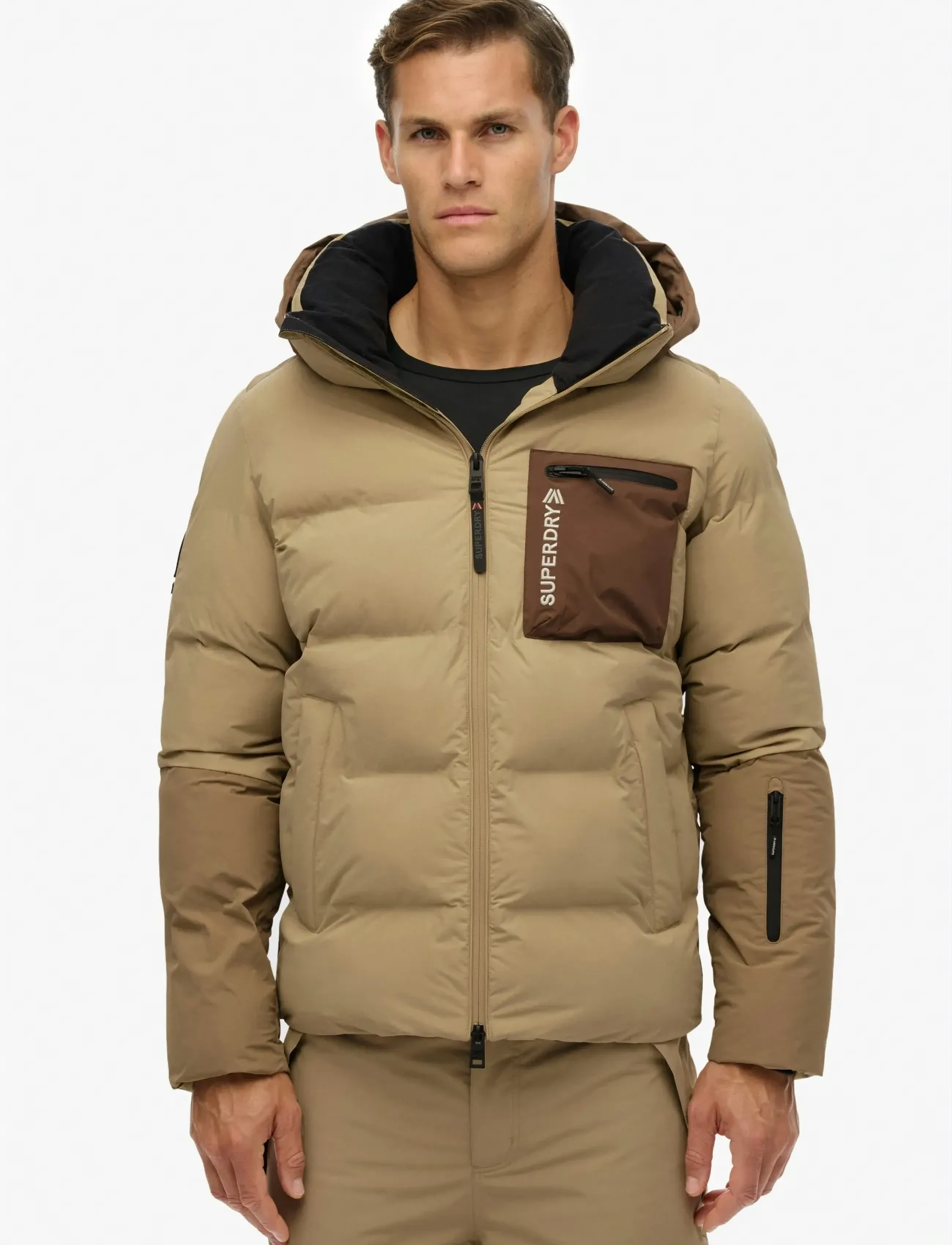 Superdry Sport Ski Sports Padded Block Jacket, S, Beige, Sport Jackets > Sport Ski Jackets, Herre