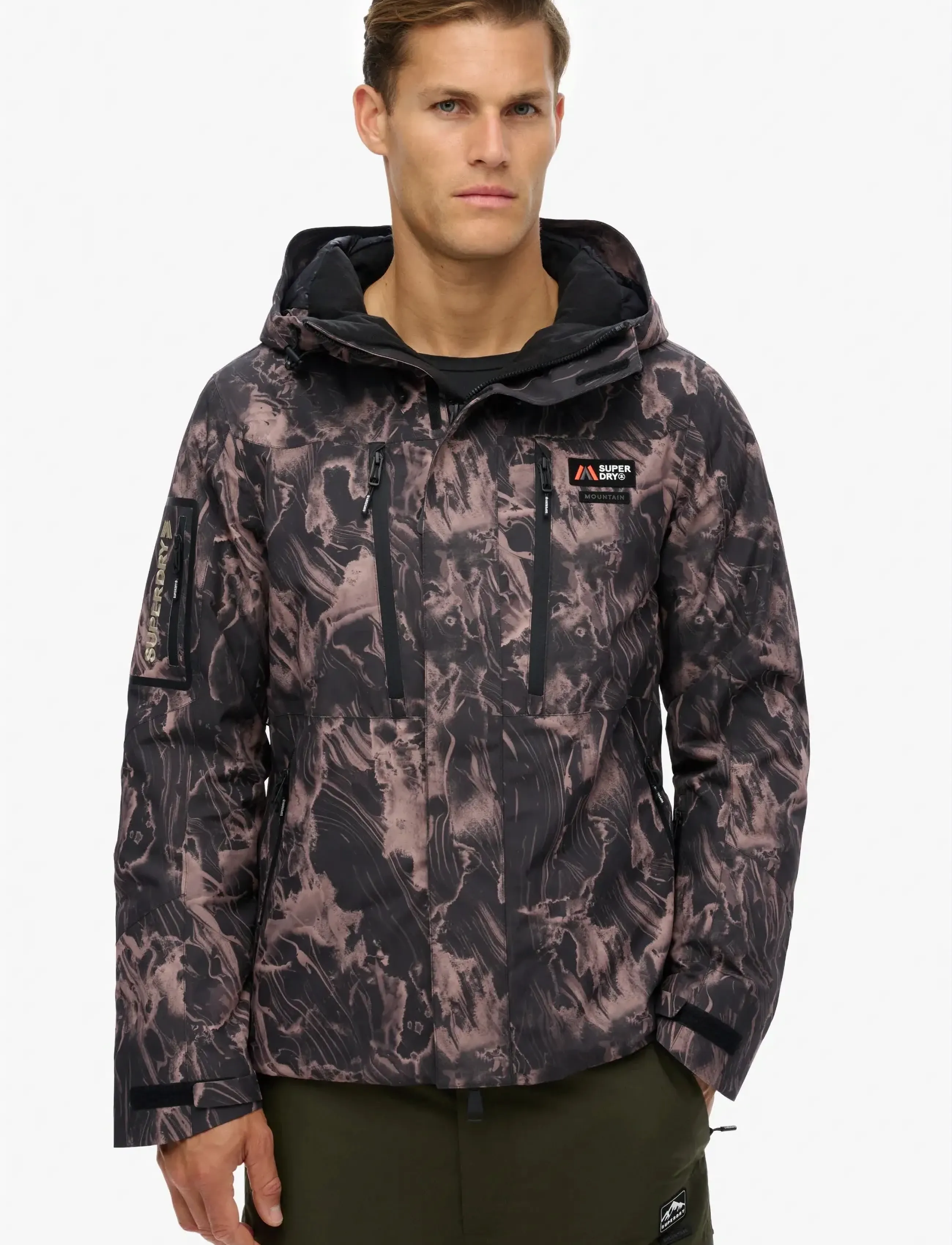 Superdry Sport Hooded Ski Shell Jacket, L, Multi/patterned, Sport Jackets > Sport Ski Jackets, Herre
