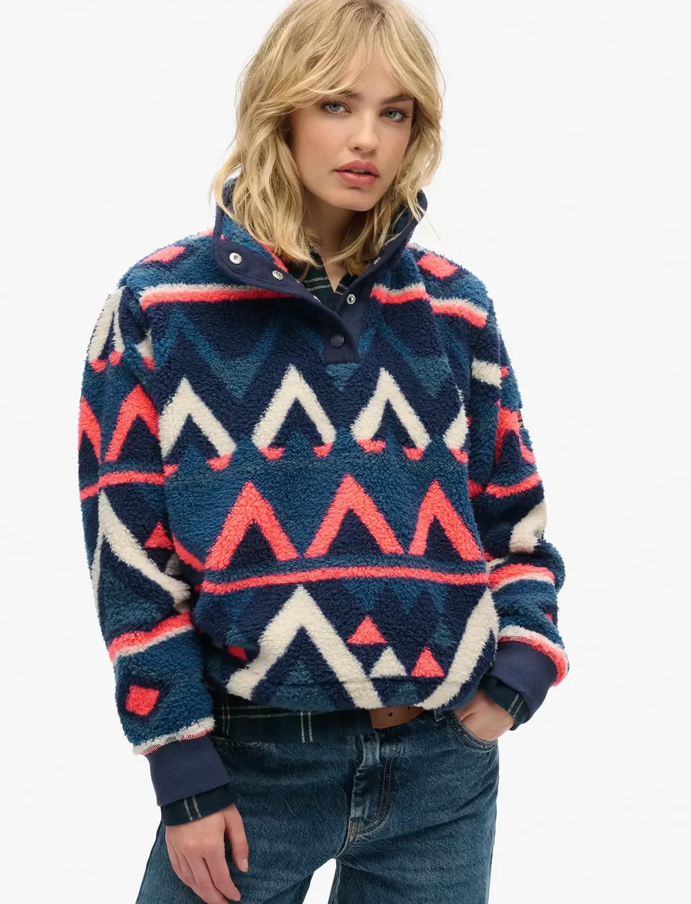 Superdry Sport - SUPER SOFT PRINTED HENLEY - fleece og mellemlag - navy terry print - 0