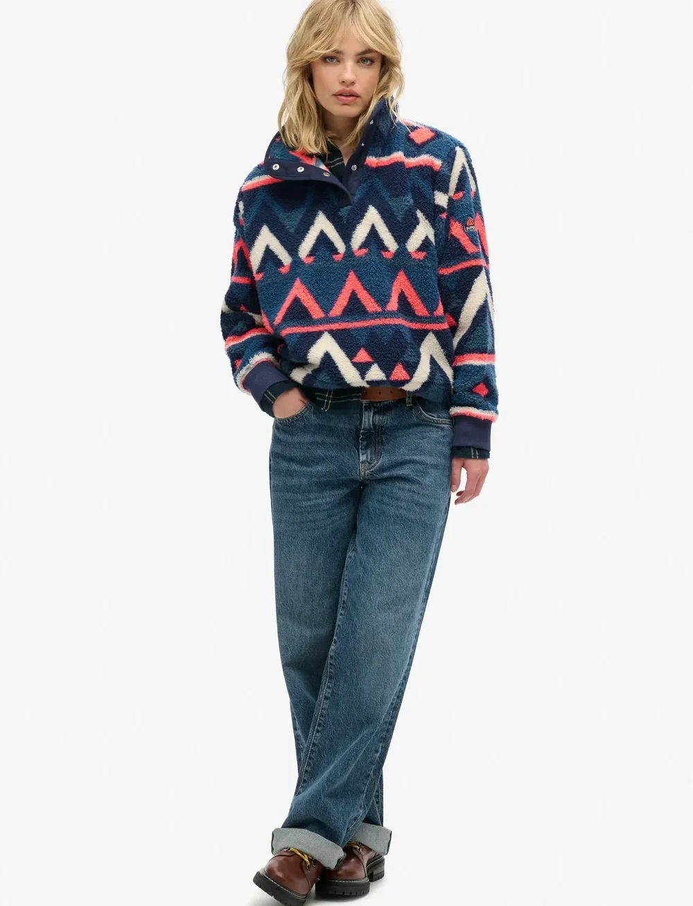 Superdry Sport - SUPER SOFT PRINTED HENLEY - fleece og mellemlag - navy terry print - 5