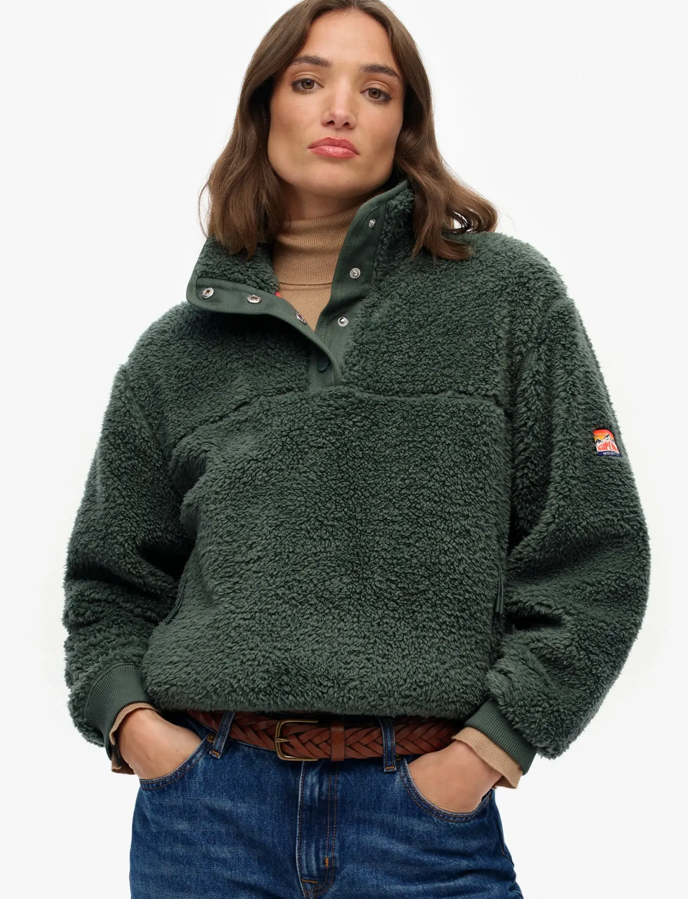 Superdry Sport SUPER SOFT HENLEY - Fleece & Midlayer - LAUREL KHAKI / green