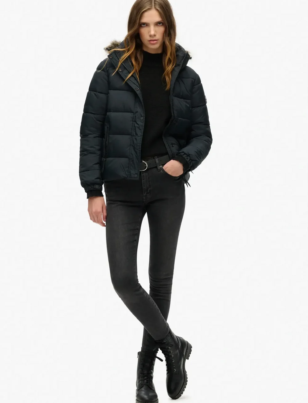 Superdry Sport - VINTAGE HOODED MID LAYER SHORT - dunjakker - jet black - 2