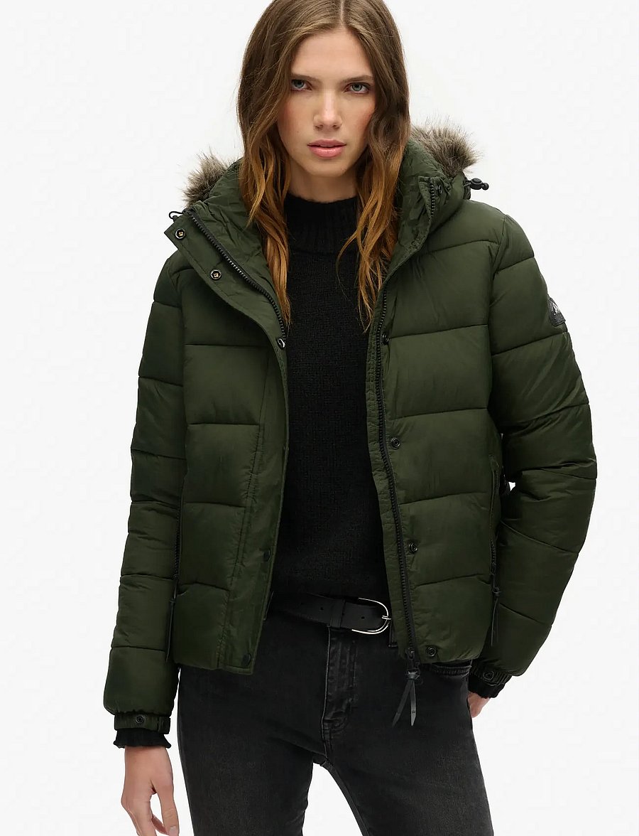 Superdry Sport - VINTAGE HOODED MID LAYER SHORT - winterjacken - surplus goods olive - 0