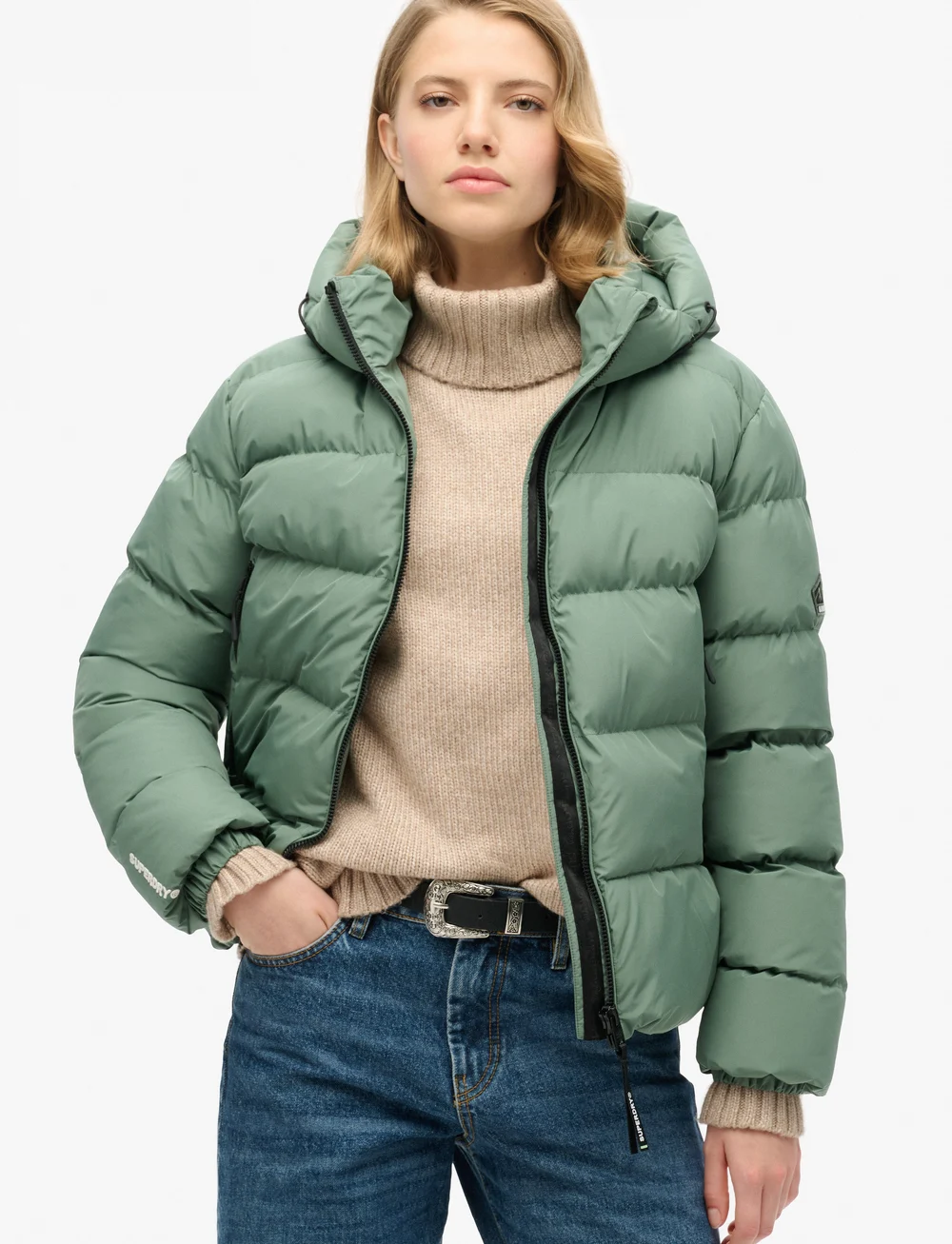 Superdry Sport - HOODED SPORTS PUFFER JACKET - friluftsjakker - laurel khaki - 0