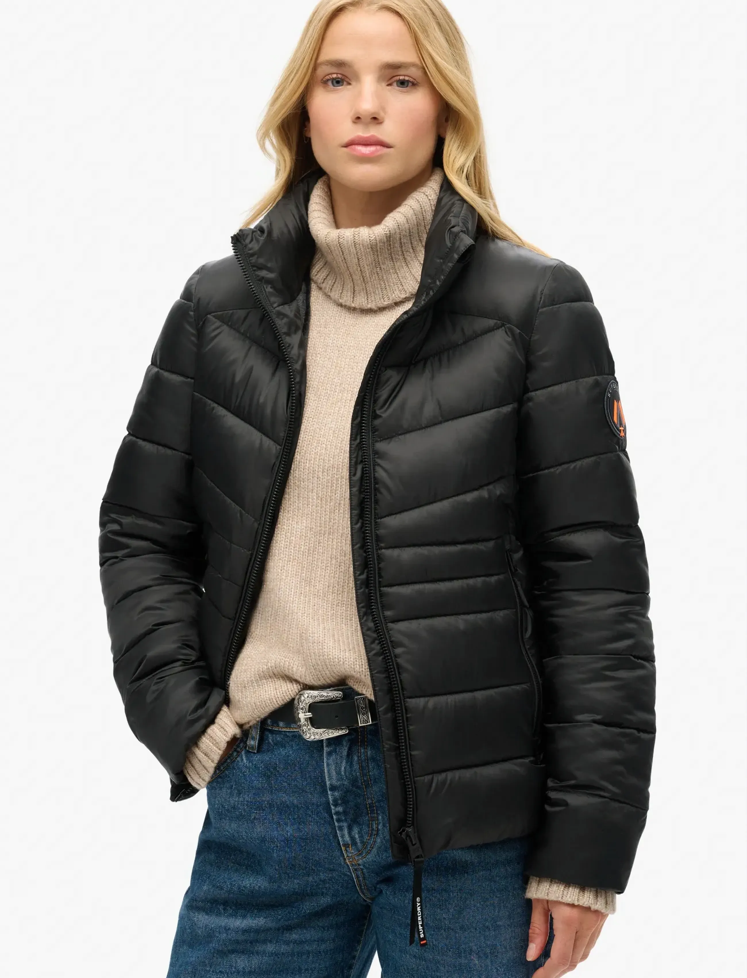 Superdry Sport Fuji Quilt Padded Jacket, Kvinder, Vatteret Jakke, Sort, Str: XL