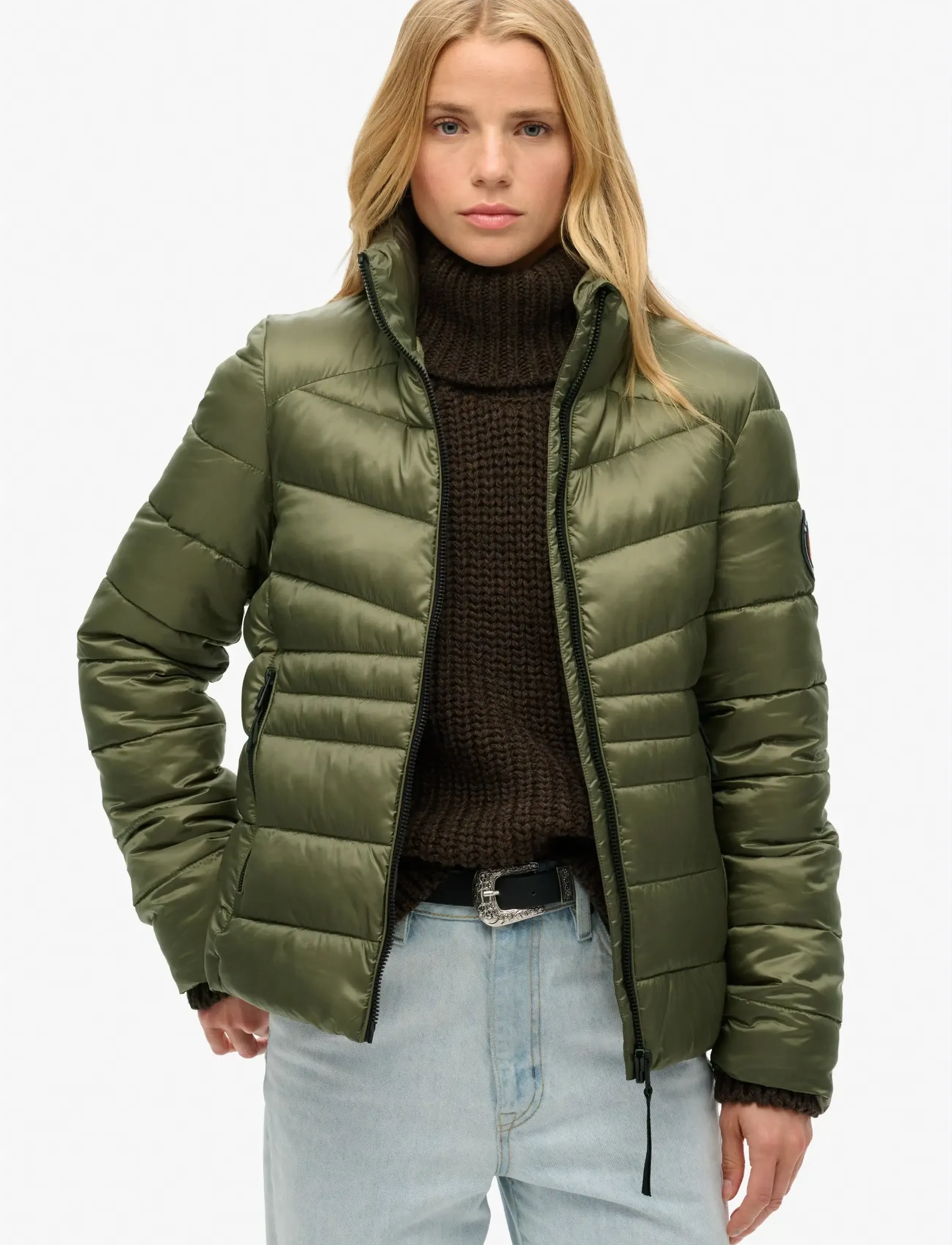 Superdry Sport Fuji Quilt Padded Jacket, Kvinder, Vatteret Jakke, Kakigrøn, Str: M