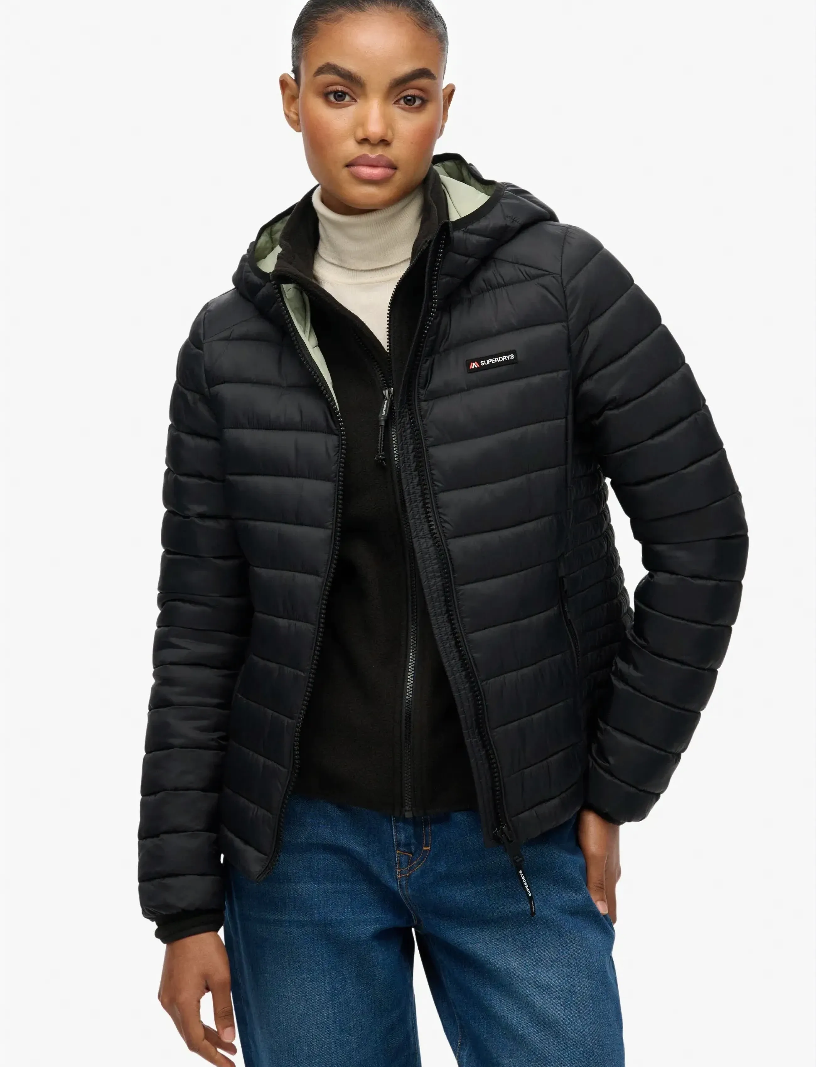 Superdry Sport Hooded Fuji Lite Padded Jacket, M, Jackets, Schwarz - Frauen