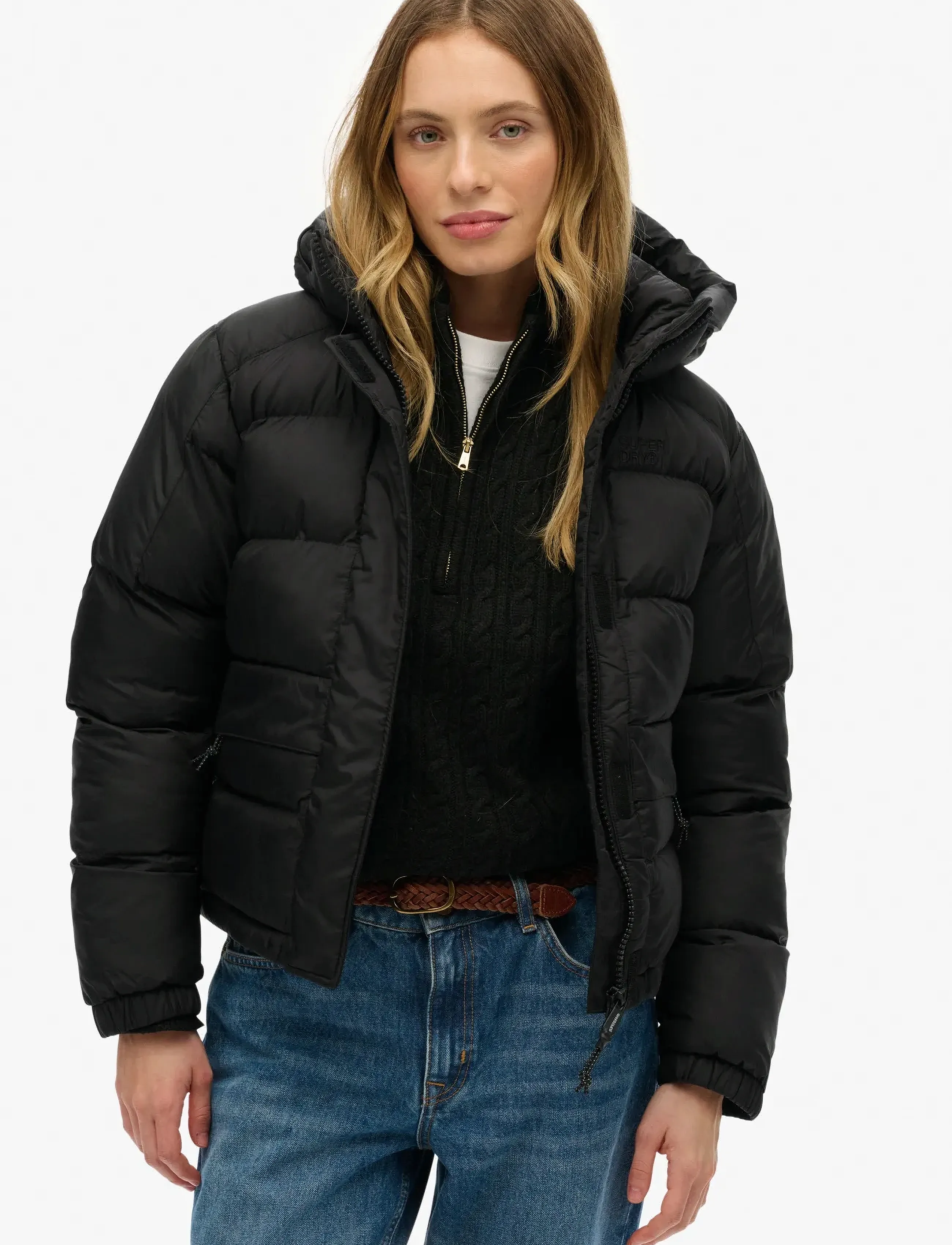 Superdry Sport Hooded Tech Padded Jkt, L, Black, Jakker > Vatteret Jakke, Dame