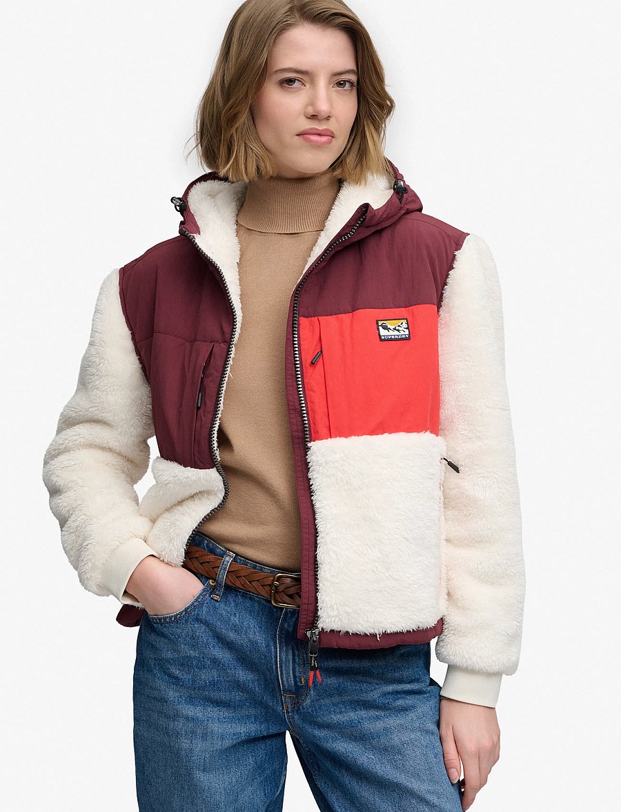Superdry Sport - SUPER SOFT HYBRID FULL ZIP - desert bone off white/port red - 0
