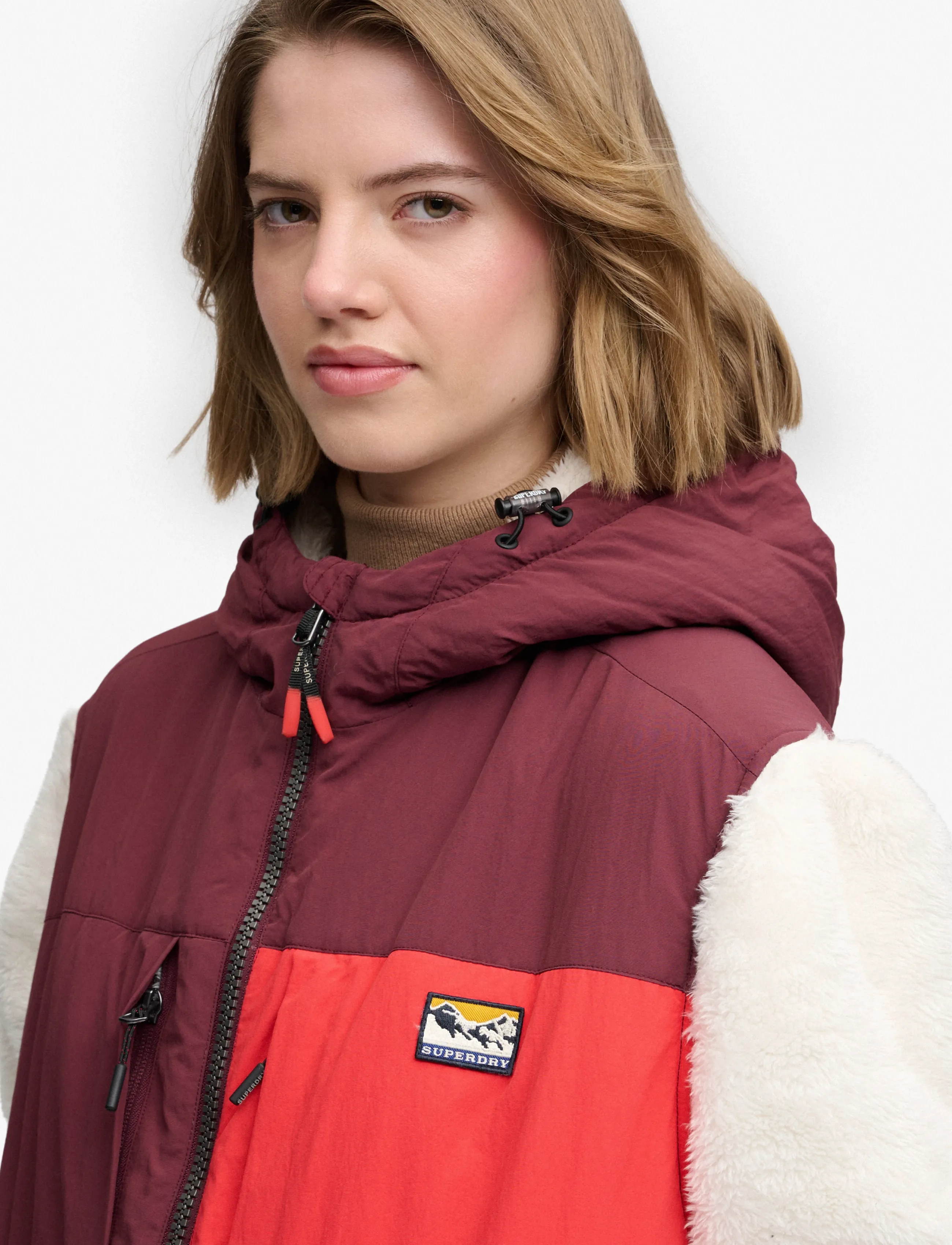 Superdry Sport - SUPER SOFT HYBRID FULL ZIP - desert bone off white/port red - 3