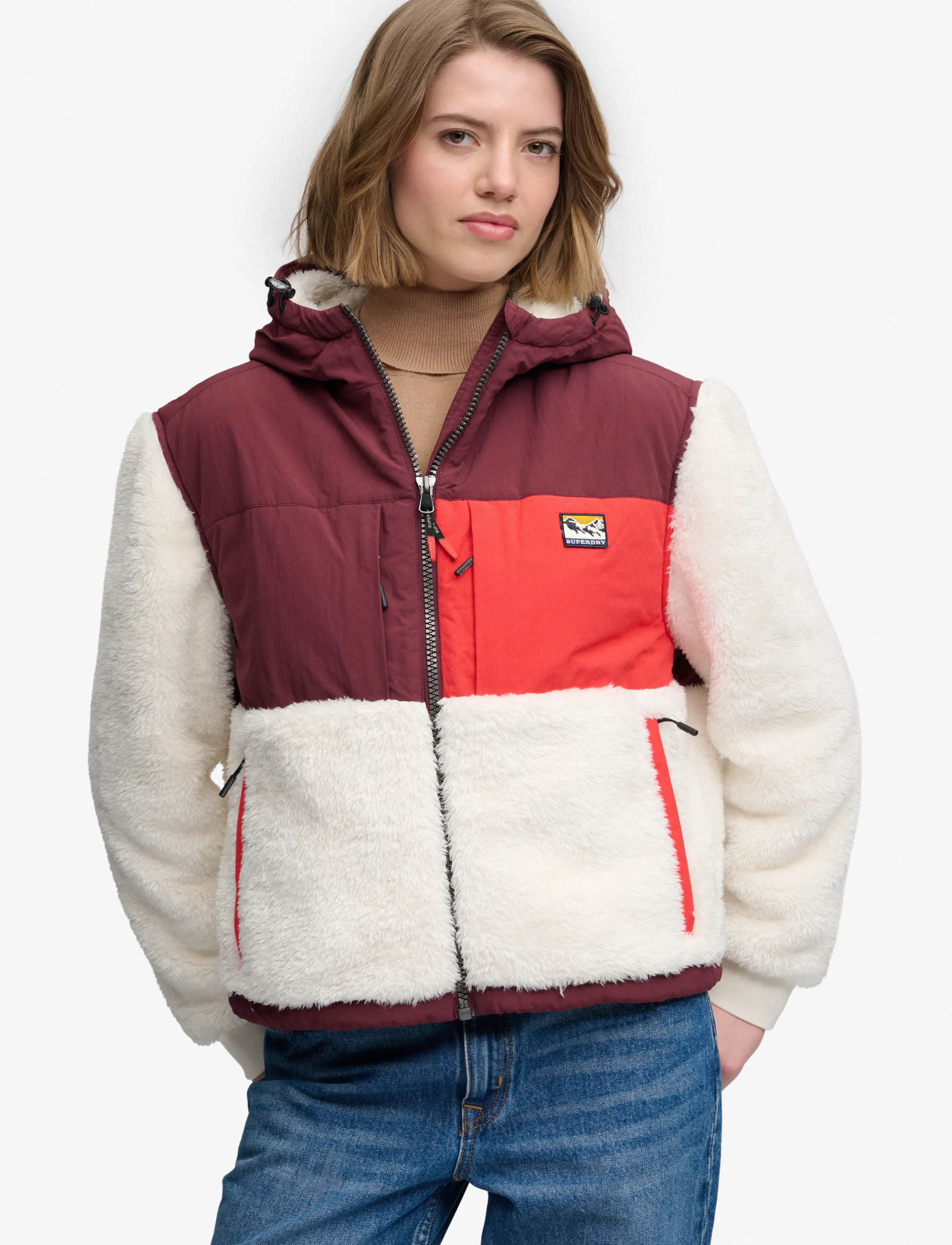 Superdry Sport - SUPER SOFT HYBRID FULL ZIP - desert bone off white/port red - 4