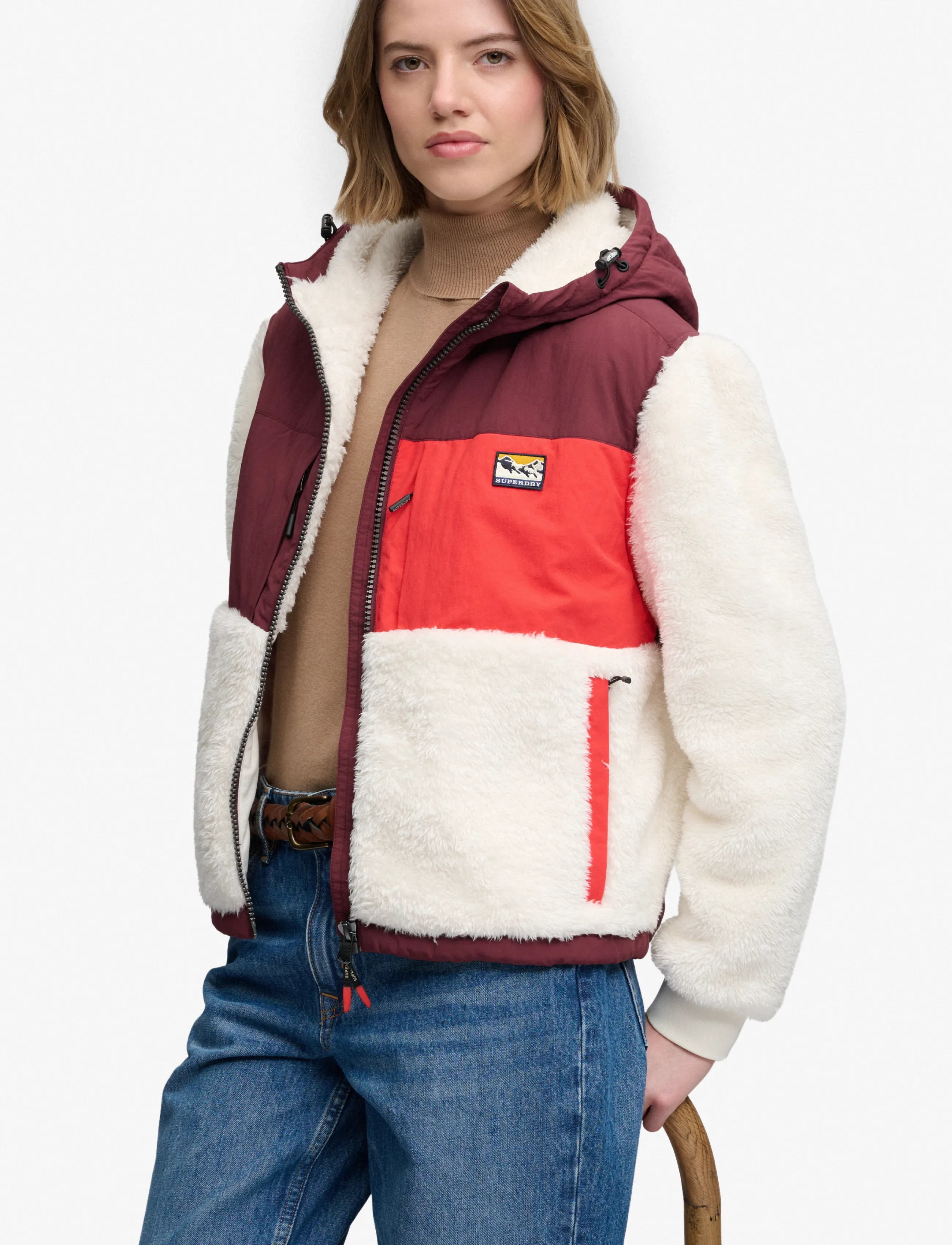 Superdry Sport - SUPER SOFT HYBRID FULL ZIP - desert bone off white/port red - 5