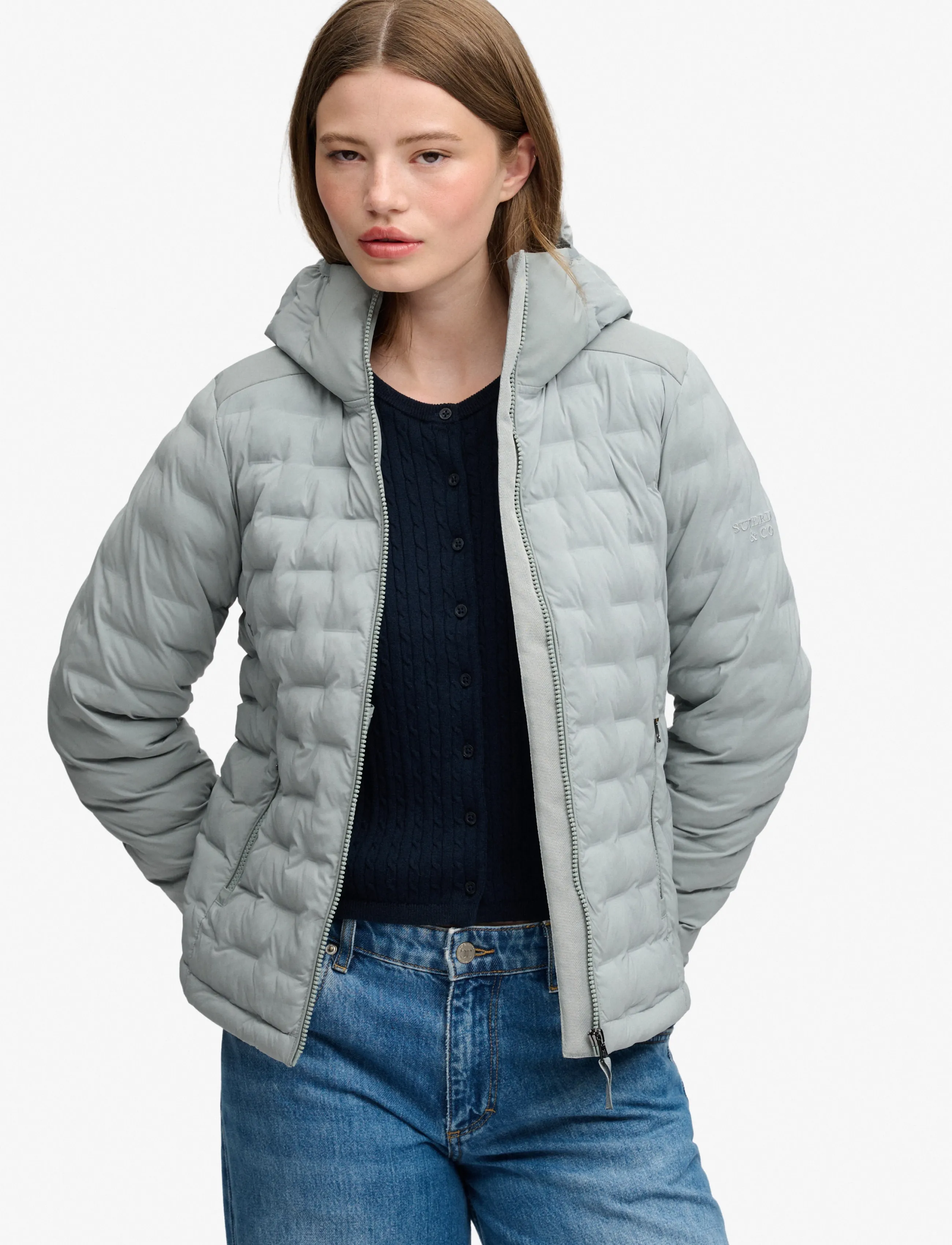 Superdry Sport Hood Heat Weld Padded Jacket, 14, Jackets, Grau - Frauen