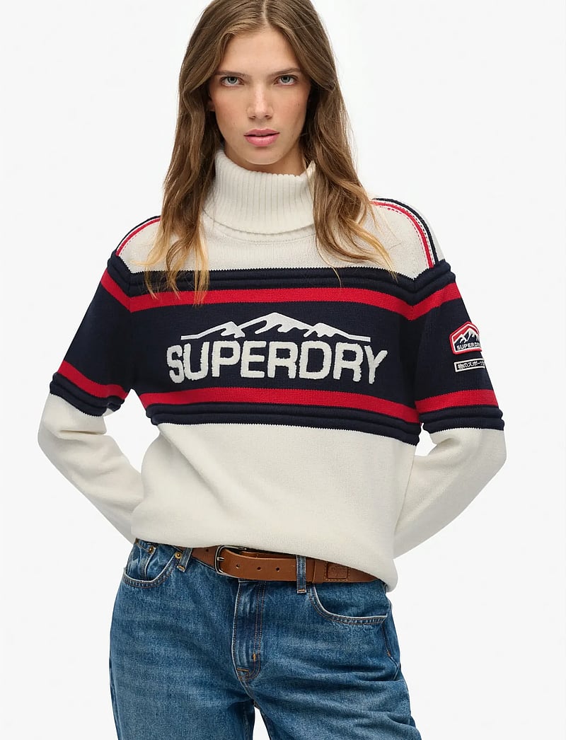 Superdry Sport - APRES SKI ROLL NECK JUMPER - sweatshirts - dusty ecru multi stripe - 0