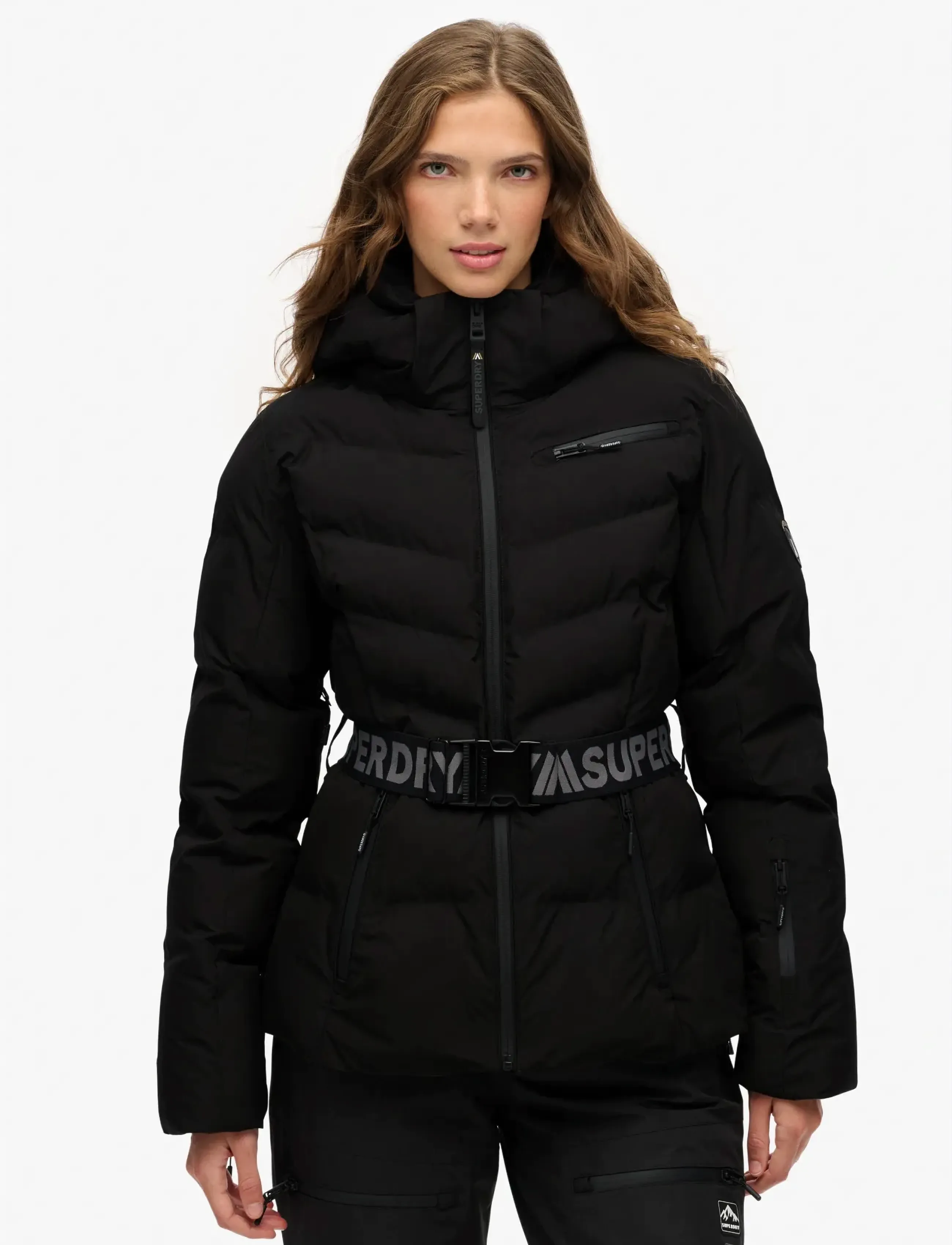 Superdry Sport Luxe Belted Ski Padded Jacket, L, Black, Sport Jackets > Sport Ski Jackets, Dame
