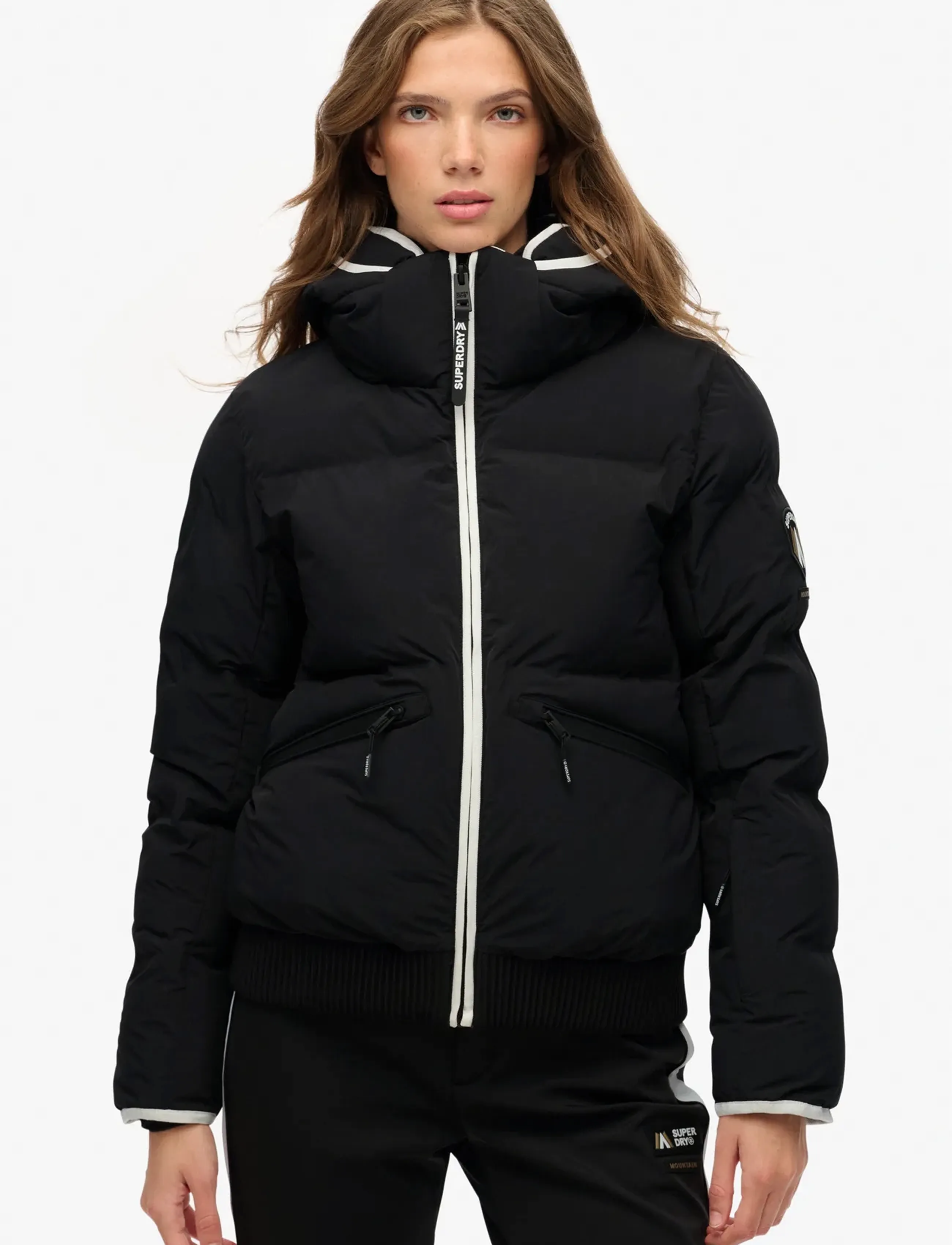 Superdry Sport Hooded Ski Bomber Jacket, M, Black, Sport Jackets > Sport Ski Jackets, Dame