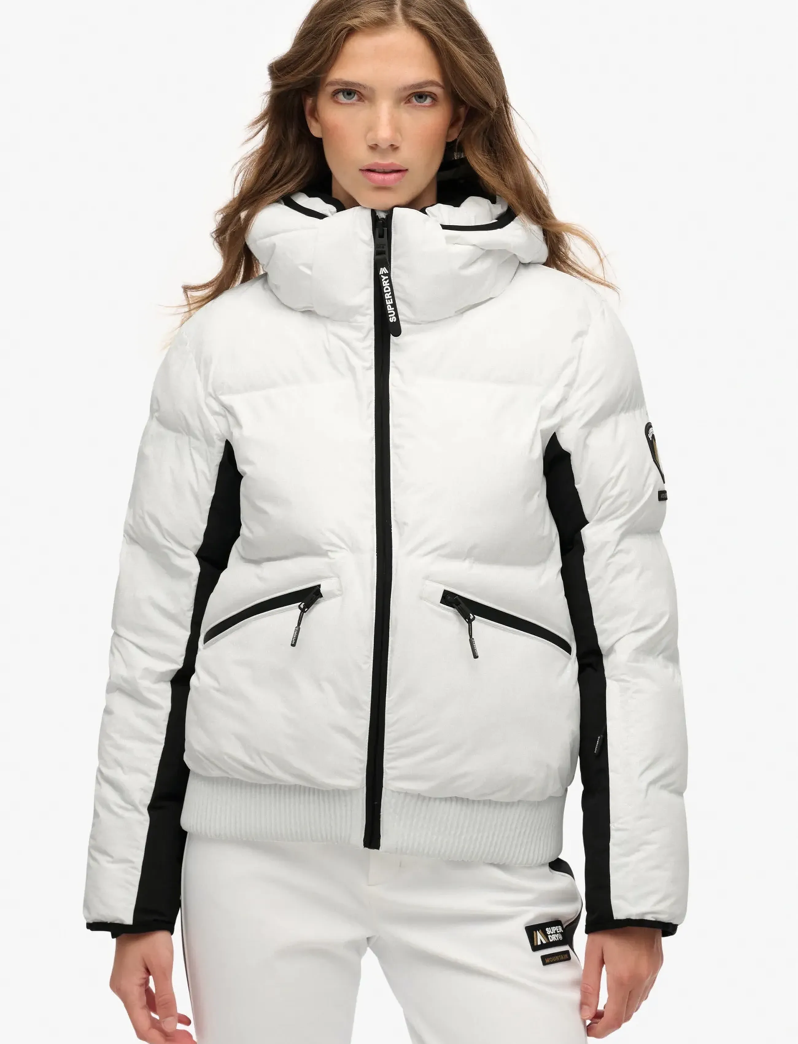 Superdry Sport Hooded Ski Bomber Jacket, XL, White, Sport Jackets > Sport Ski Jackets, Dame