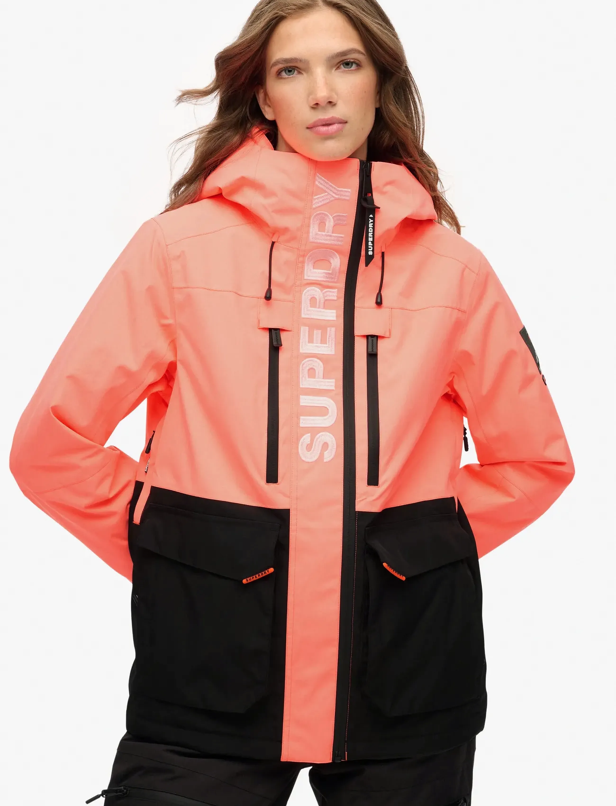 Superdry Sport Ultimate Freestyle Ski Jacket, Kvinder, Freestyle Skijakke med Hætte, Koral, Str: M