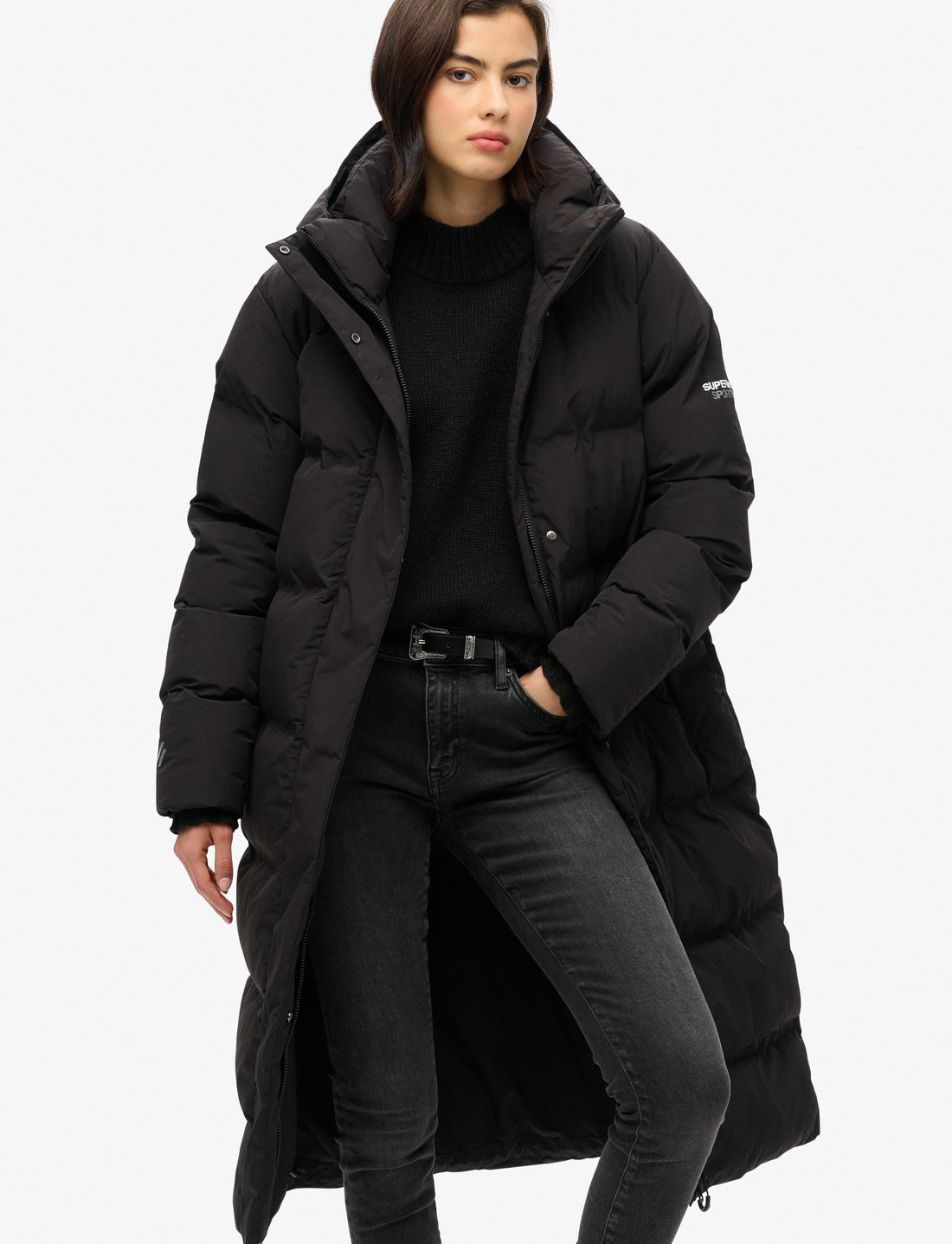 Longline puffer with hood sales