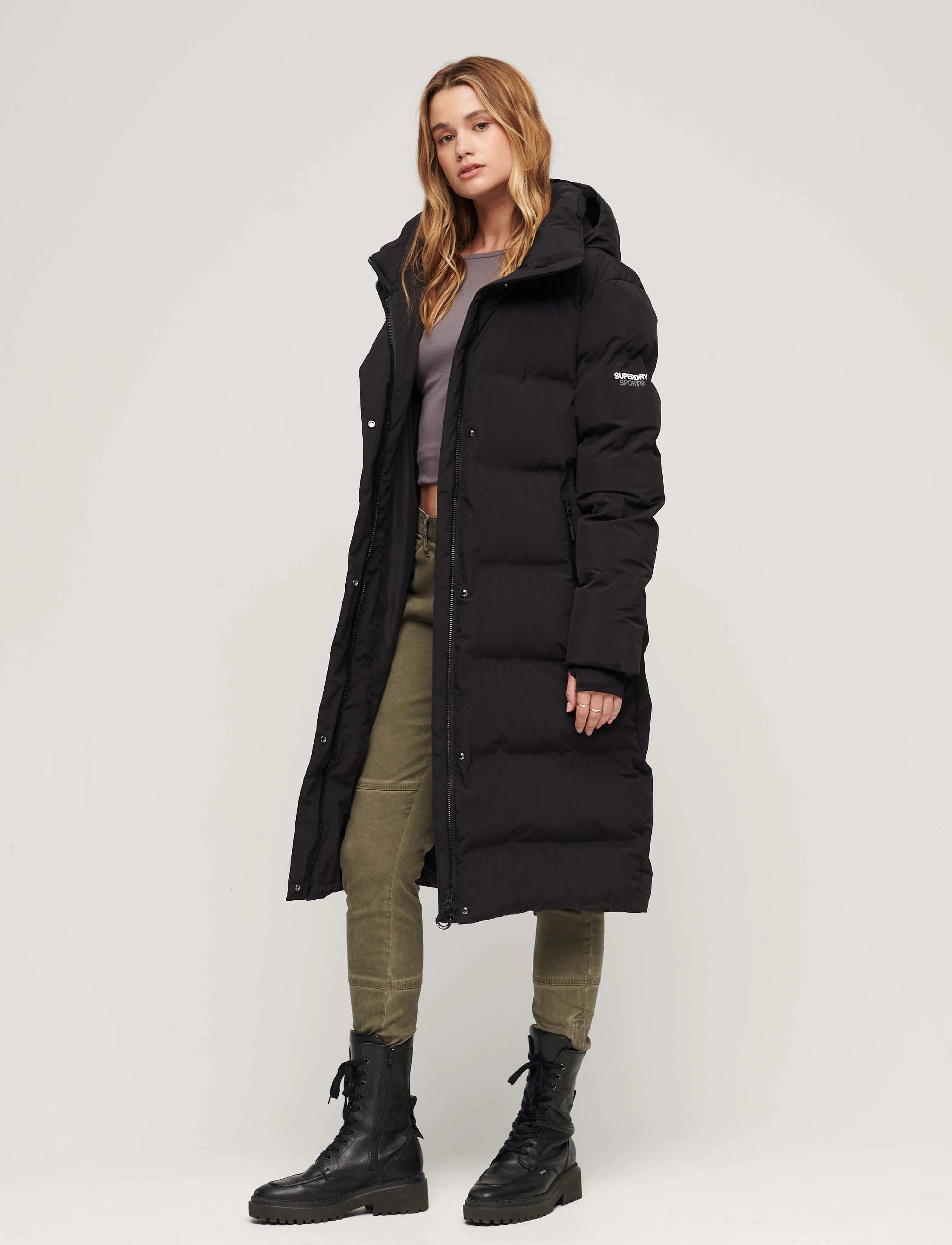 Superdry Sport - HOODED LONGLINE PUFFER JACKET - black - 4