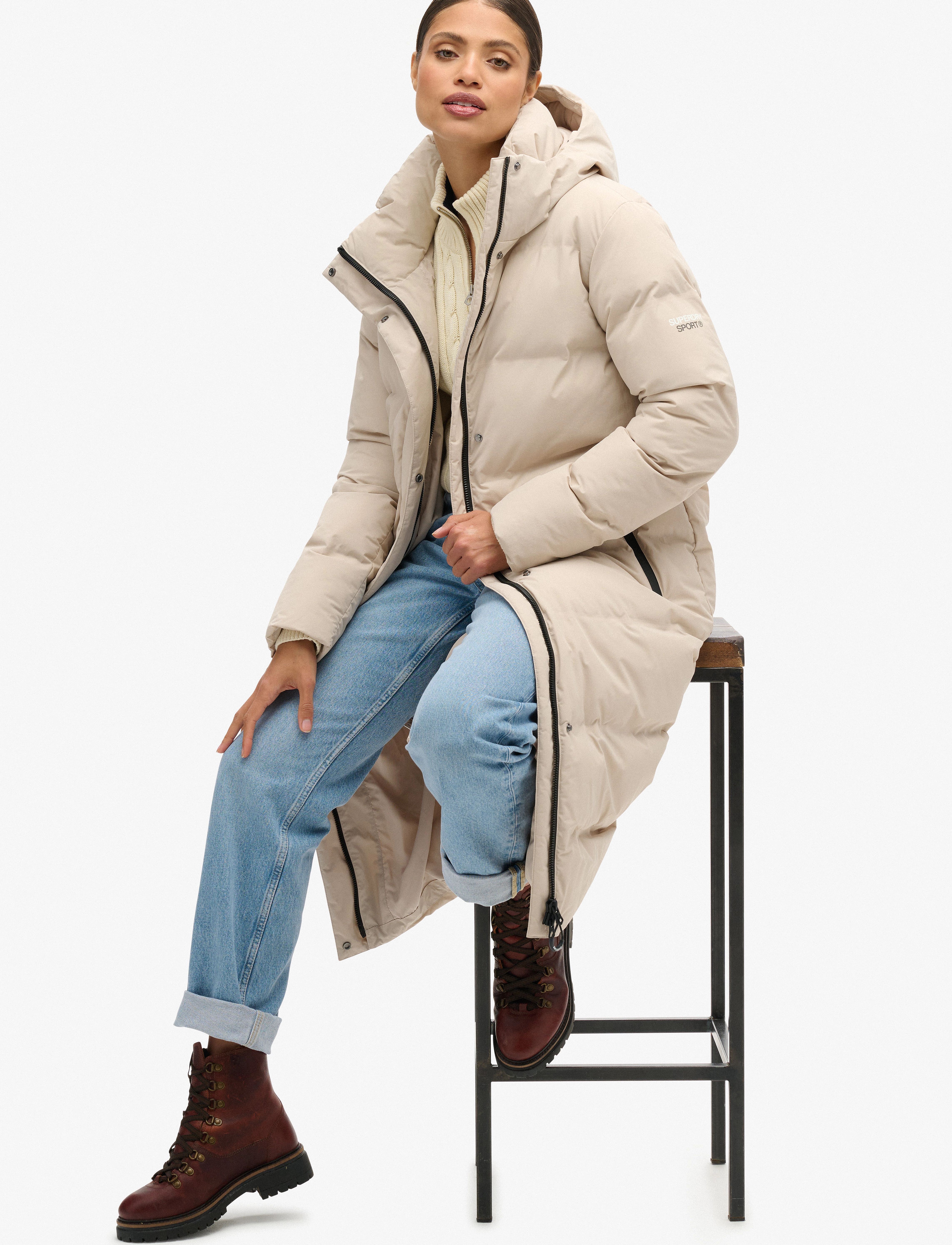 Superdry Sport - HOODED LONGLINE PUFFER JACKET - chateau grey - 3