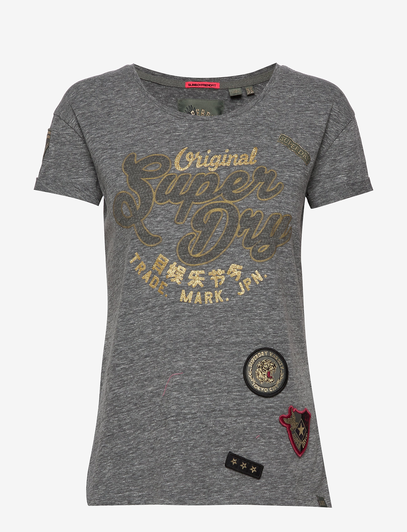FAYE SCRIPT SLIM BF TEE - CHARCOAL RUGGED