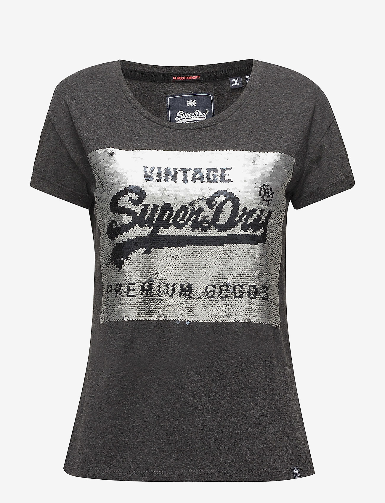 Superdry - PREMIUM SEQUIN SLIM BF TEE - charcoal marl - 0