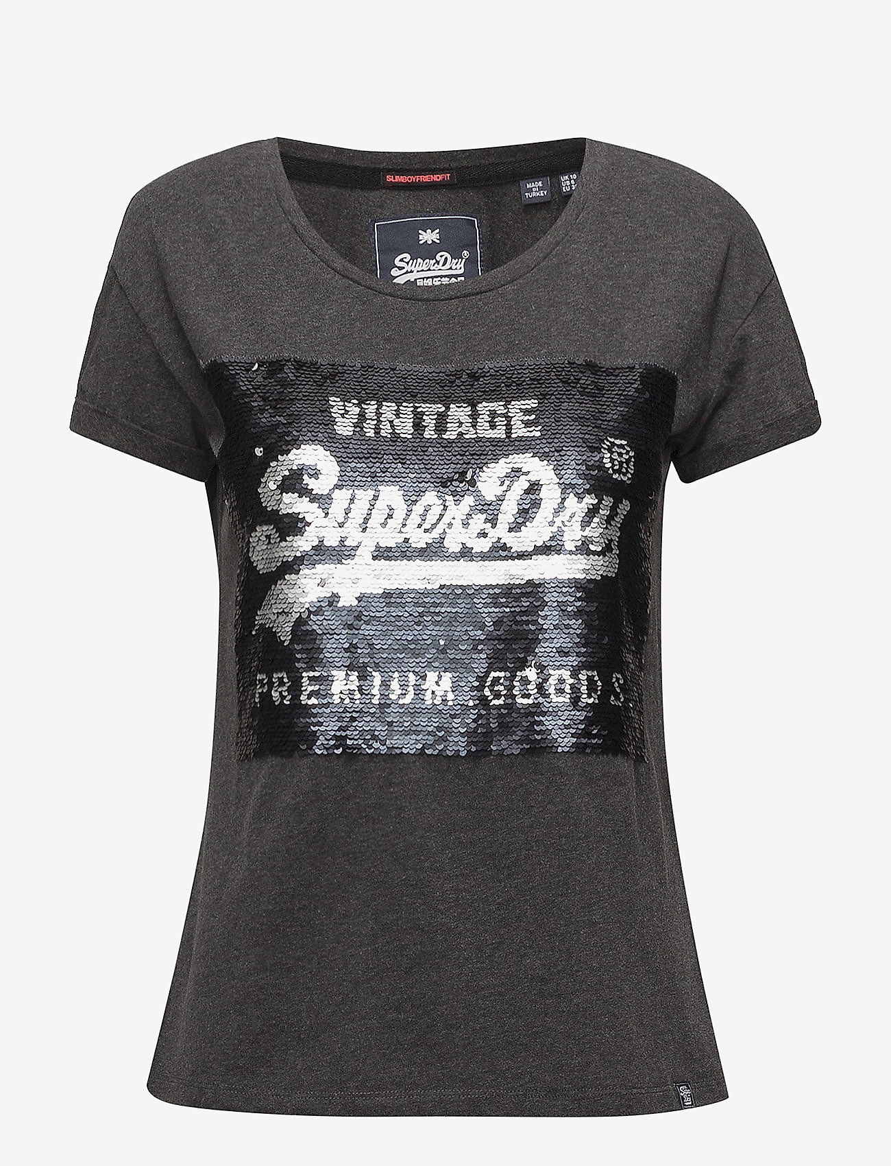 Superdry - PREMIUM SEQUIN SLIM BF TEE - charcoal marl - 1