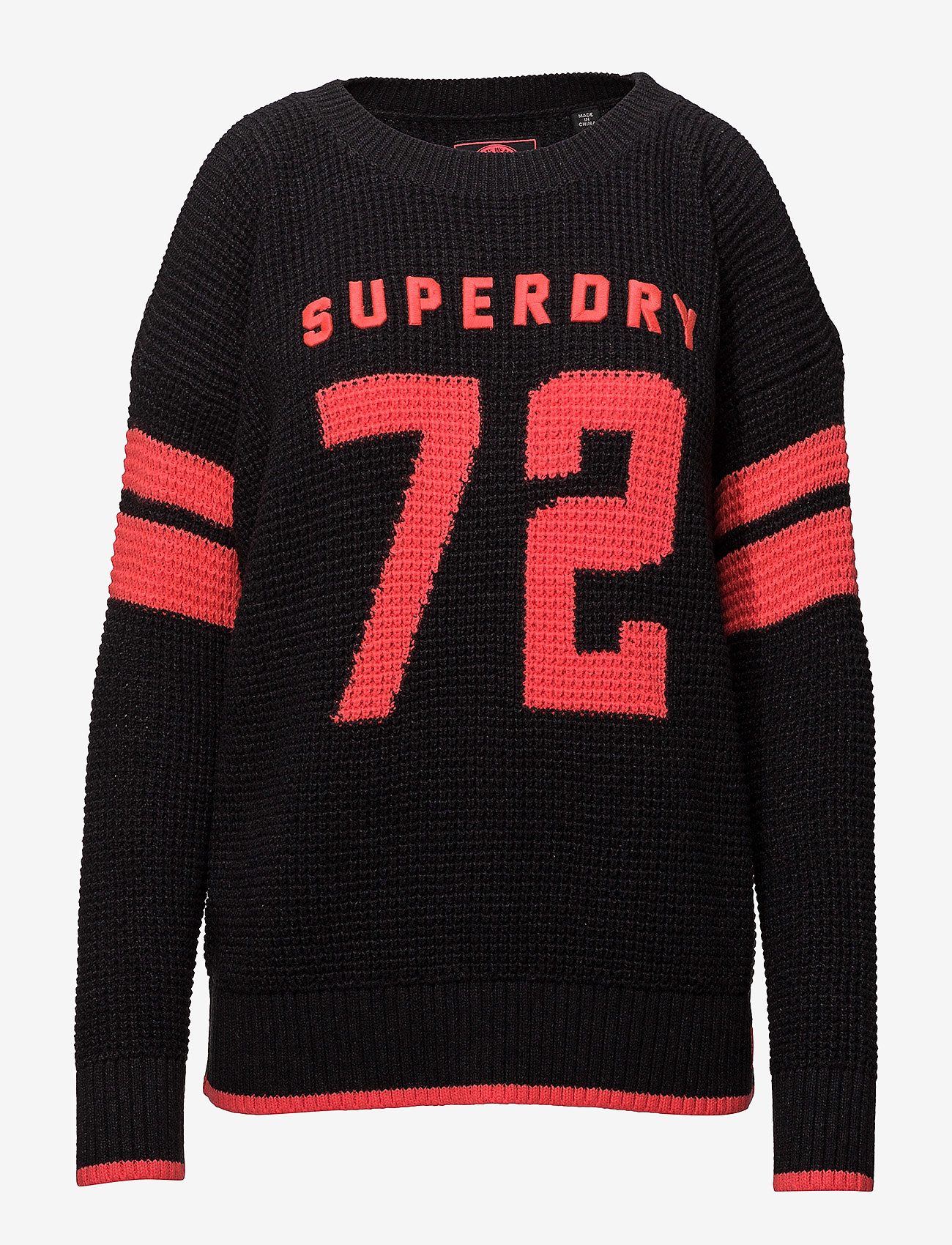 VARSITY COLD SHOULDER KNIT - CHARCOAL