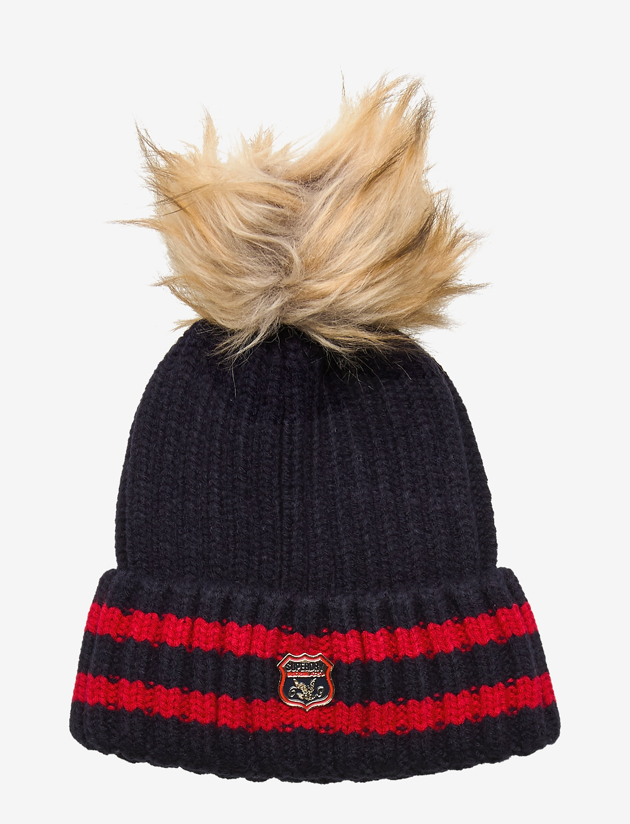 AIMEE STRIPE RIBBED BEANIE - NAVY
